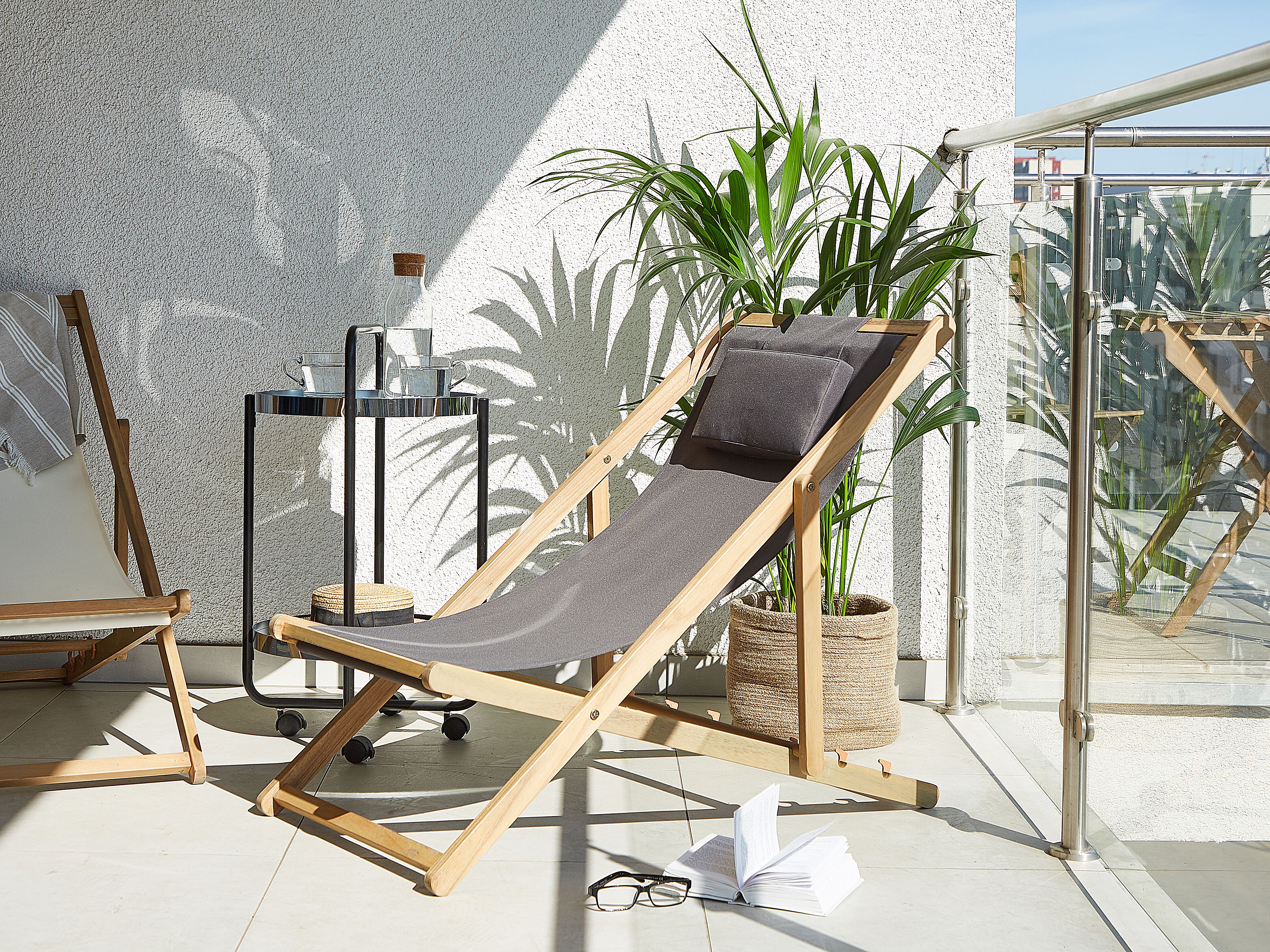 Folding Deck Chair AVELLINO Acacia Wood Grey