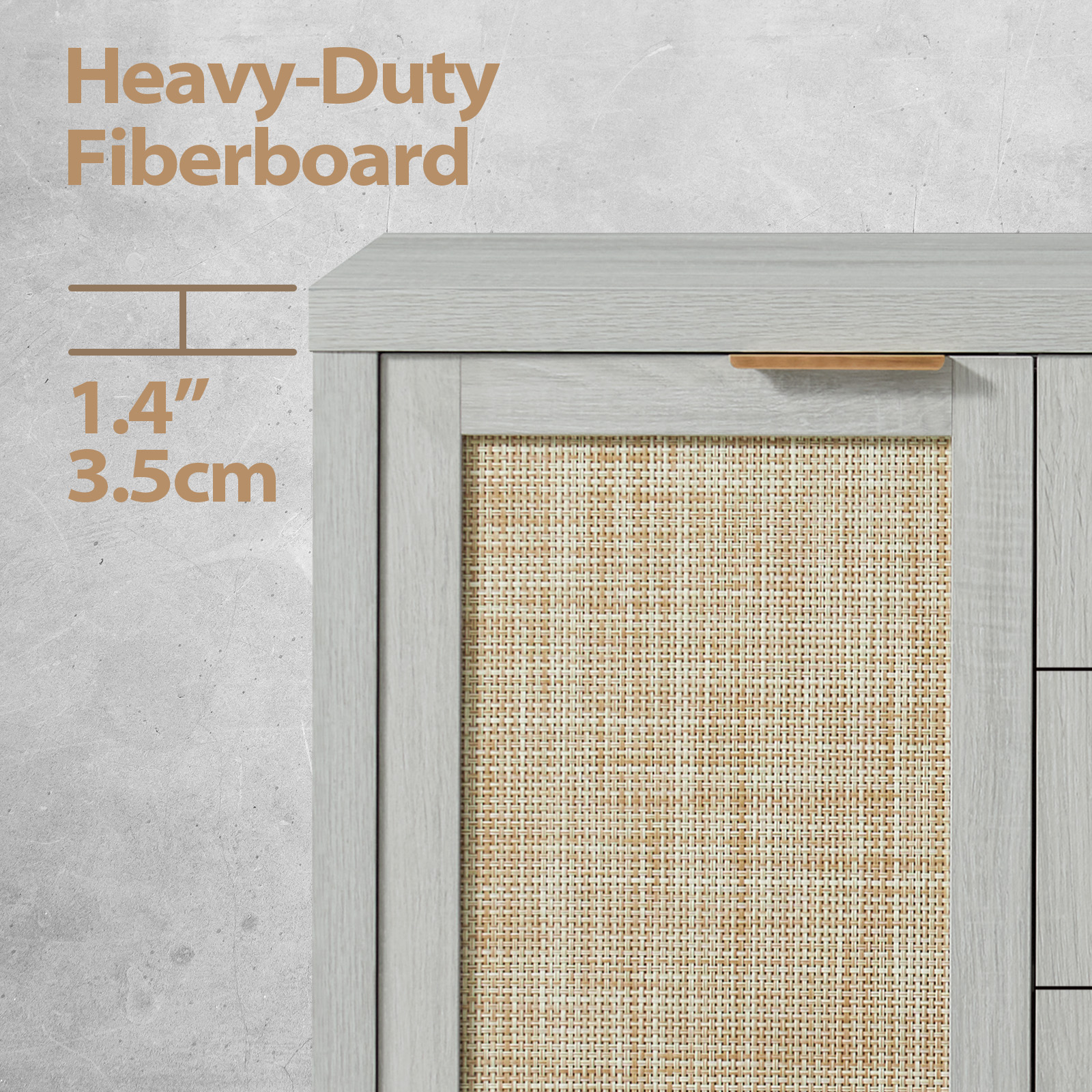 ARKANTOS Sideboards and Buffets, Boho Storage Cabinets with Rattan Doors and Drawers, Natural Oak - Image 23