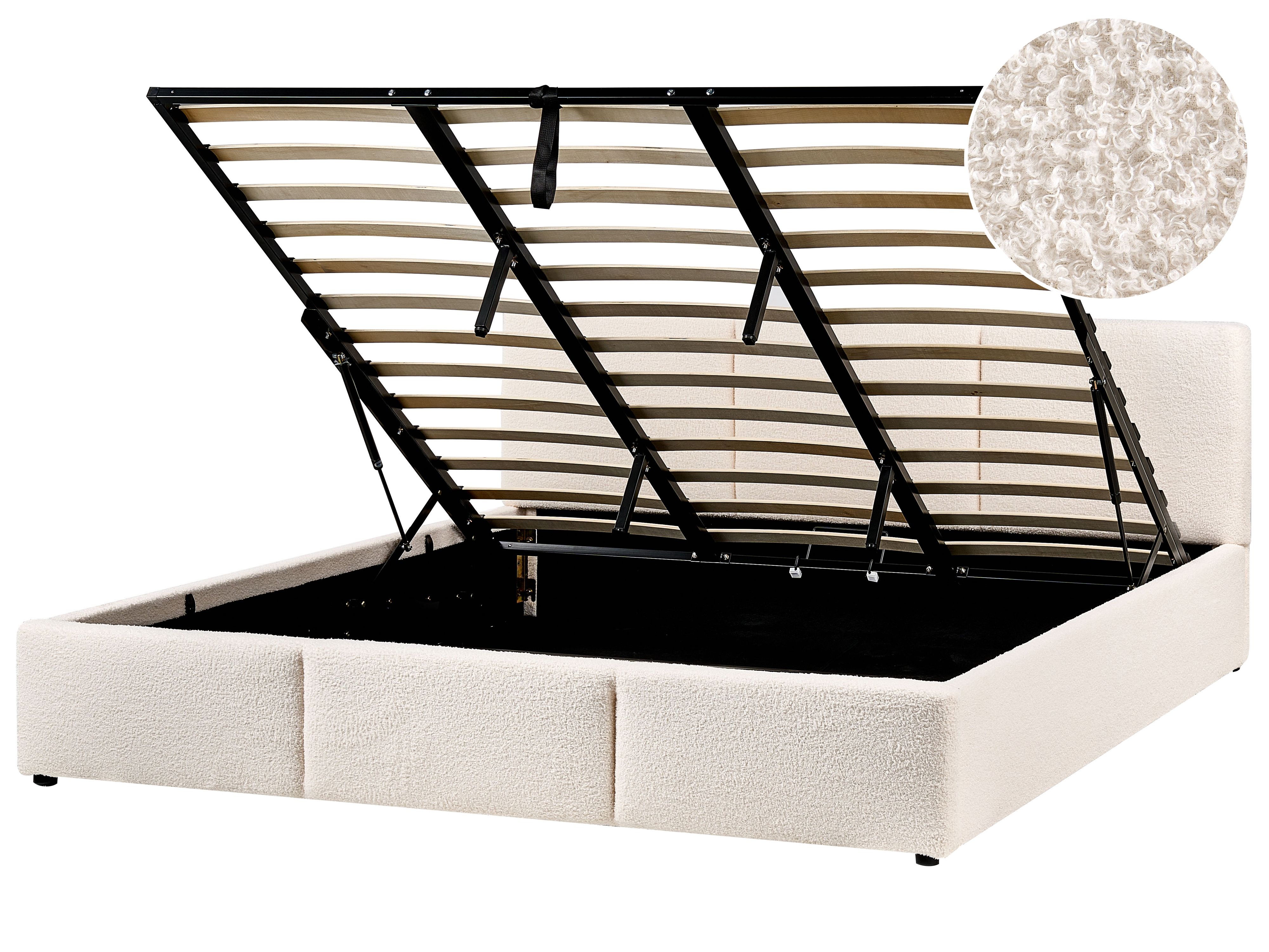 Ottoman Bed Boucle BOUSSE 180 x 200 cm (EU Super King) Off-White
