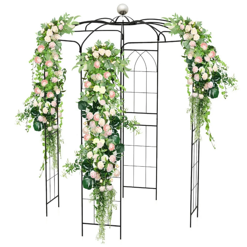Canddidliike 2-In-1 Gazebo Trellis, French Style Arch, Birdcage Shape Gazebo for Climbing Plants and Wedding Ceremony Decoration, Black