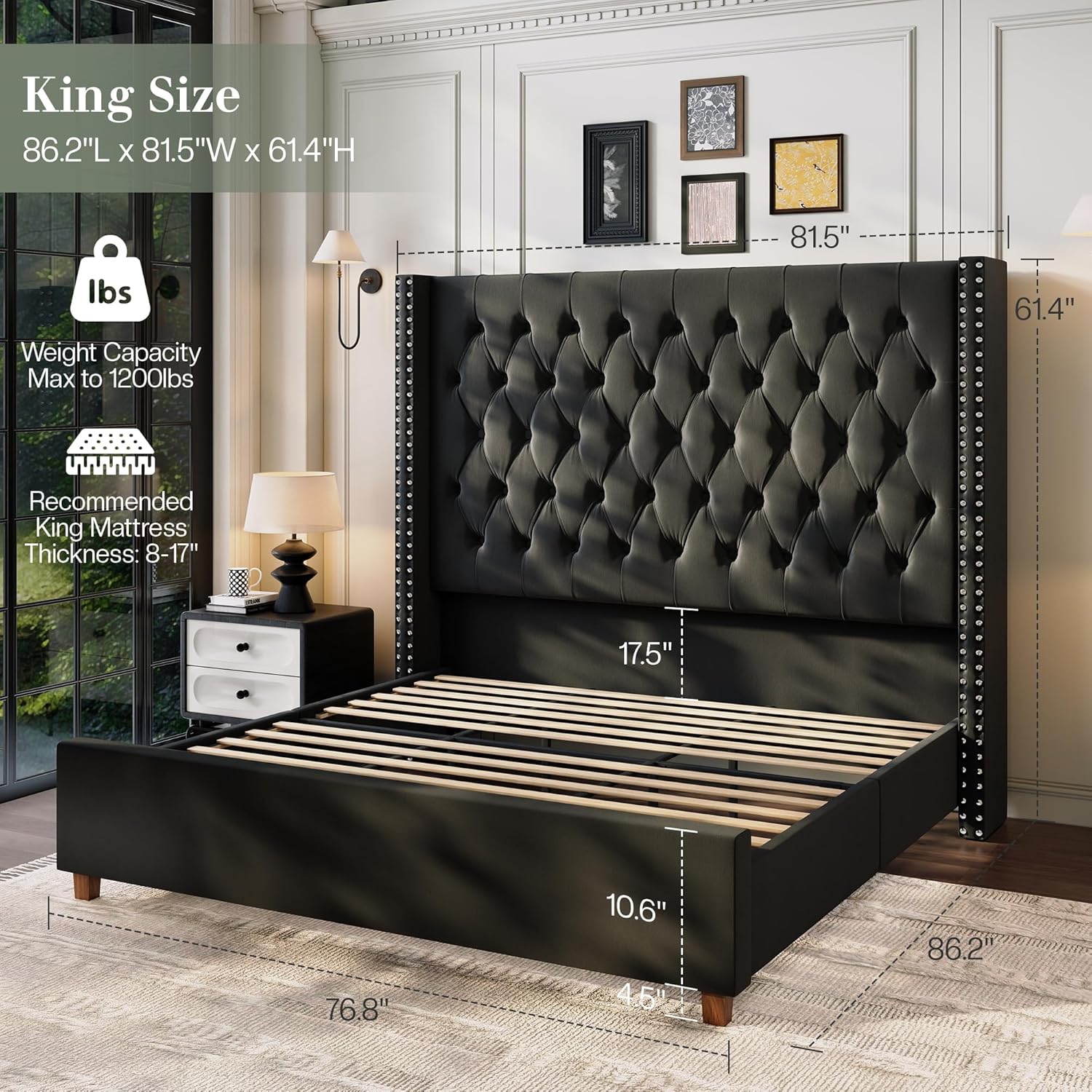 Jocisland King Size Bed Frame with 61.4