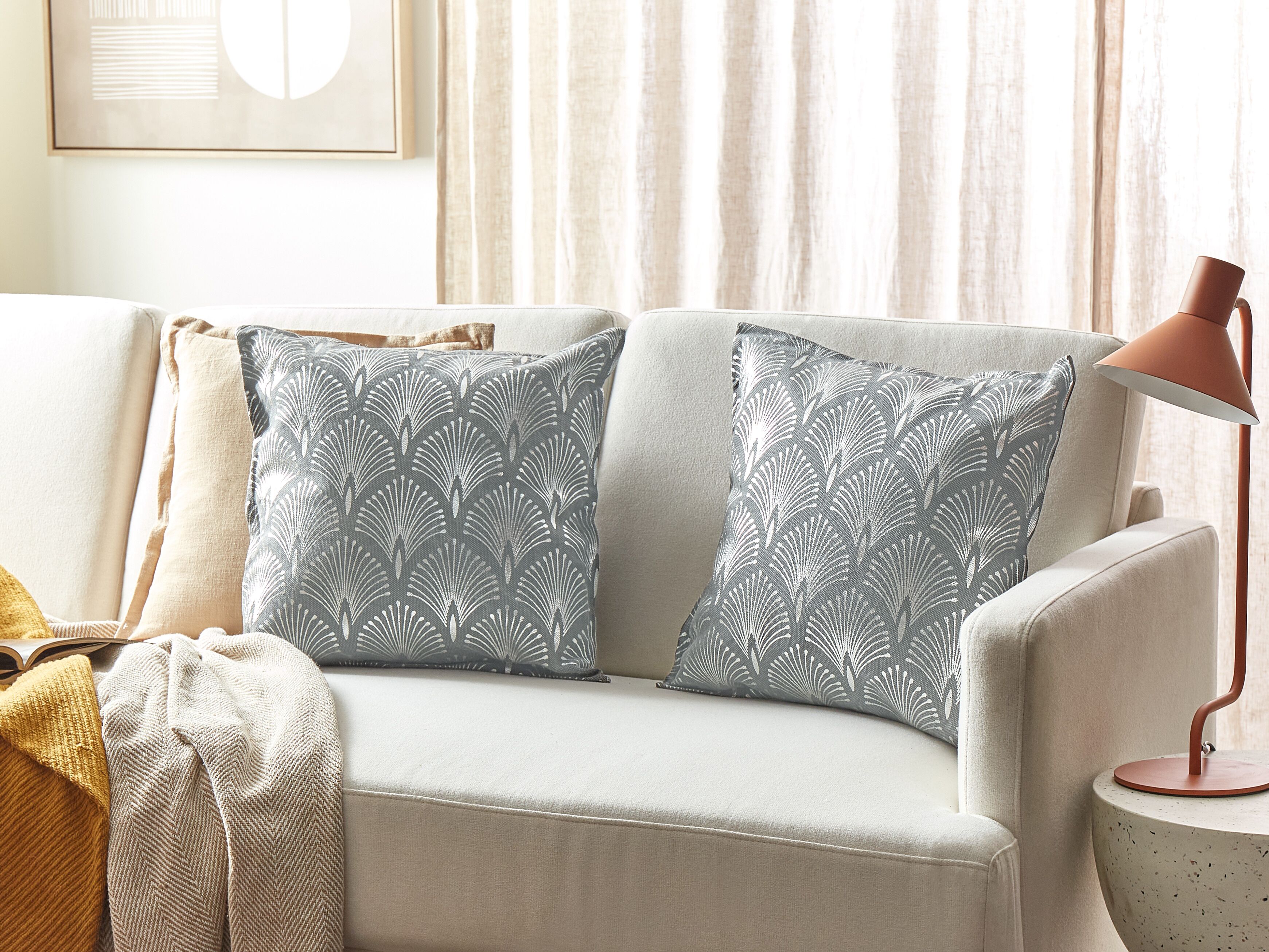Set of 2 Decorative Cushions HOYA Cotton 45 x 45 cm Grey Geometric Pattern