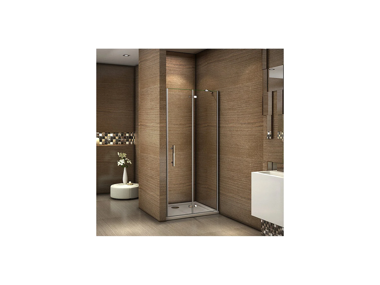 Paroi de douche pivotante 90x195cm en 6mm verre sécurité anticalcaire, installation en niche