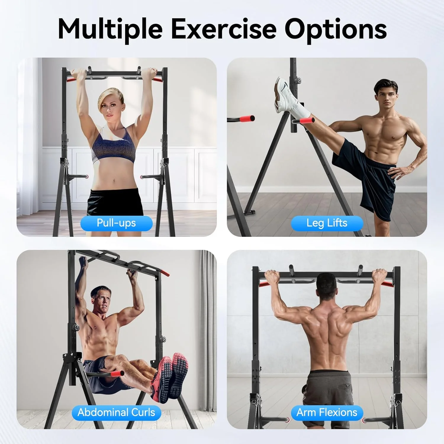 Power Tower Pull Up Bar Station Foldable Pull Up Rack Dip Station 5.74-7.55ft Height Adjustable Home Strength Training Fitness Workout Equipment, Up to 440lbs (With double bars) - Image 7