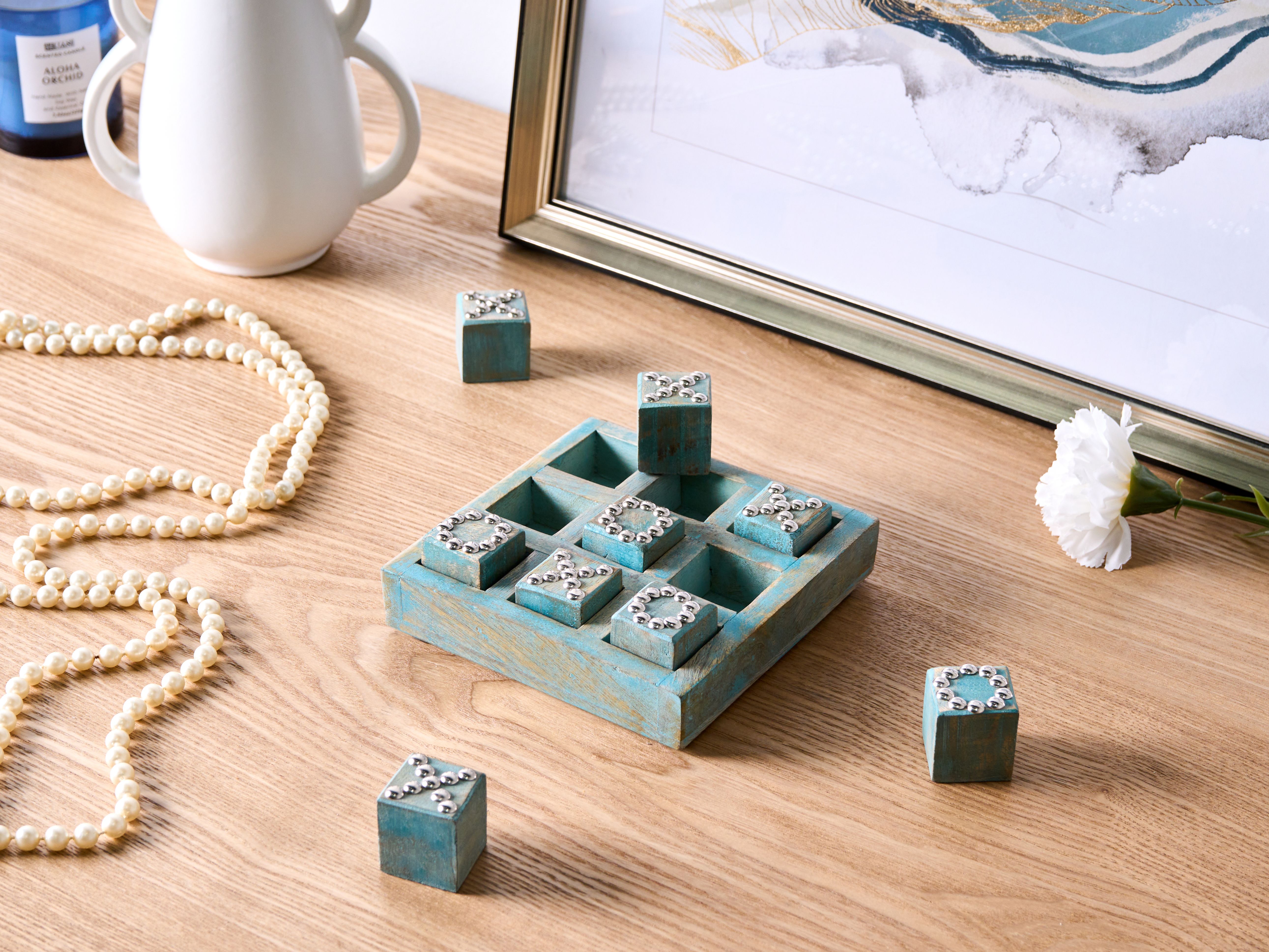 Tic-Tac-Toe Game KINA Mango Wood Blue