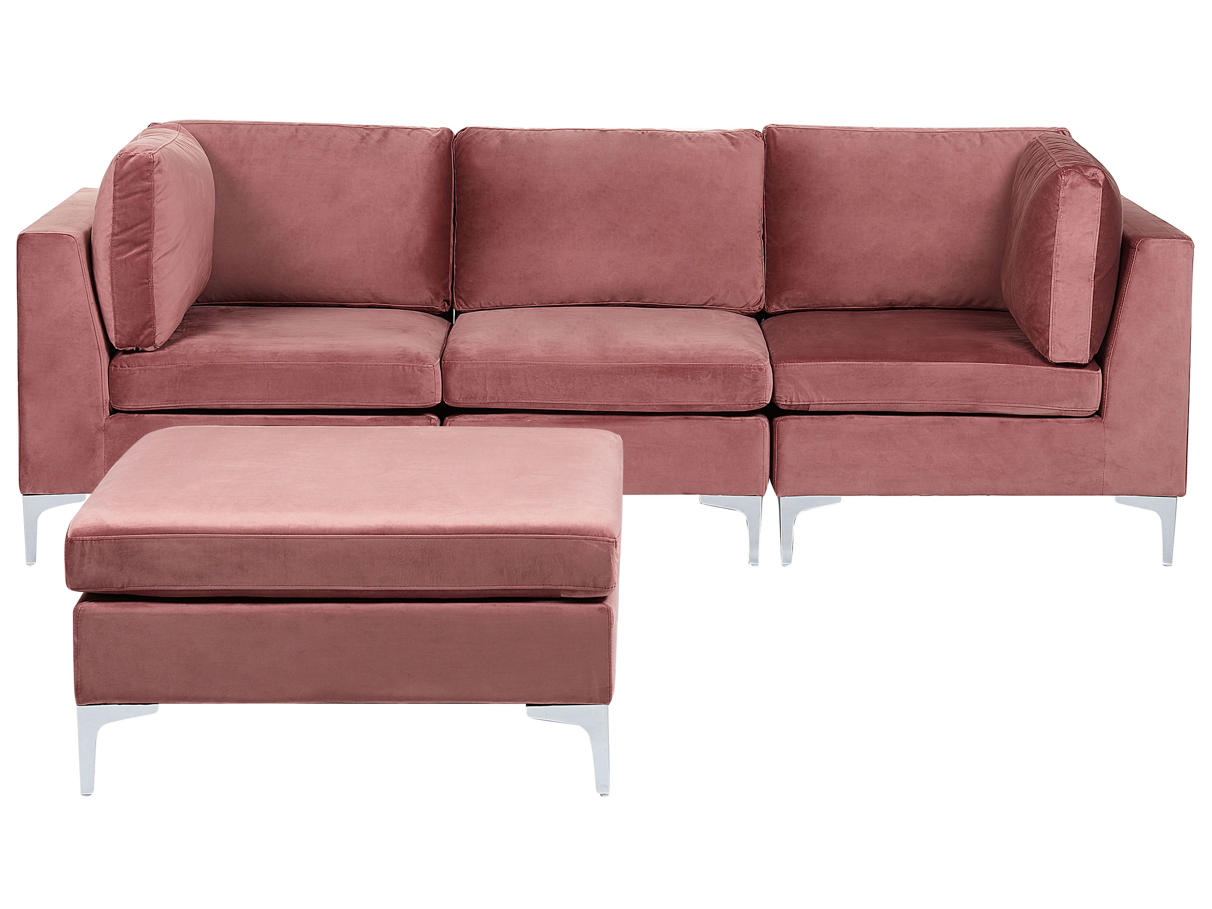 Modular Sofa 3 Seater EVJA Velvet Pink with Ottoman