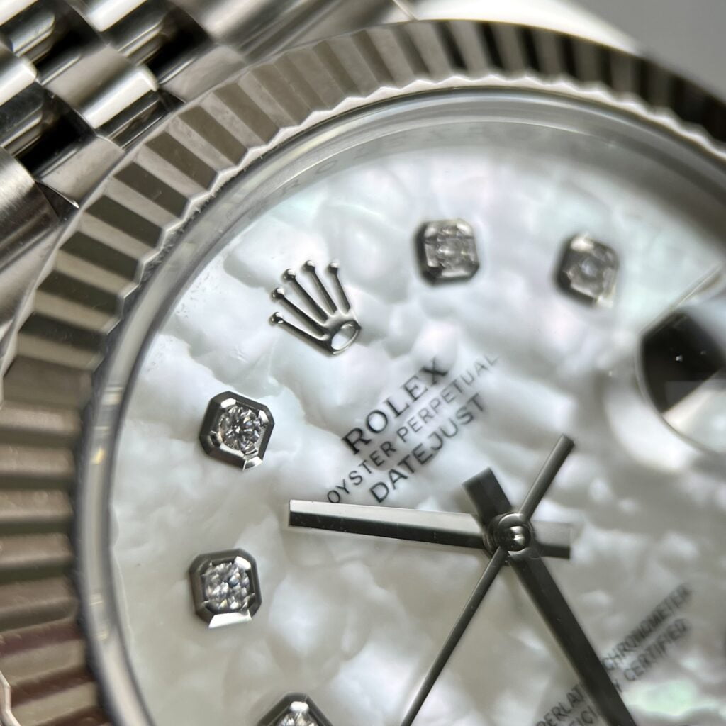 Rolex Replica Watch DateJust Dial Mother Of Pearl Moissanite Diamonds 41mm - Elite Watch Atelier