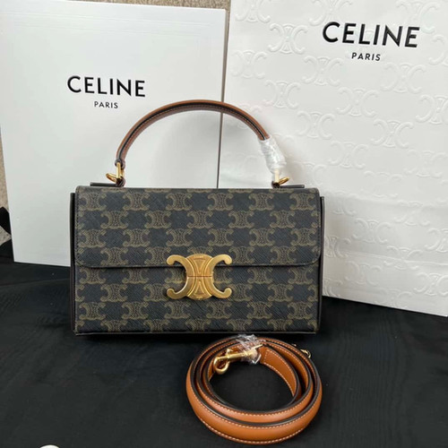 CELINE BOX TRIOMPHE Logo Printed Cowhide Handbag