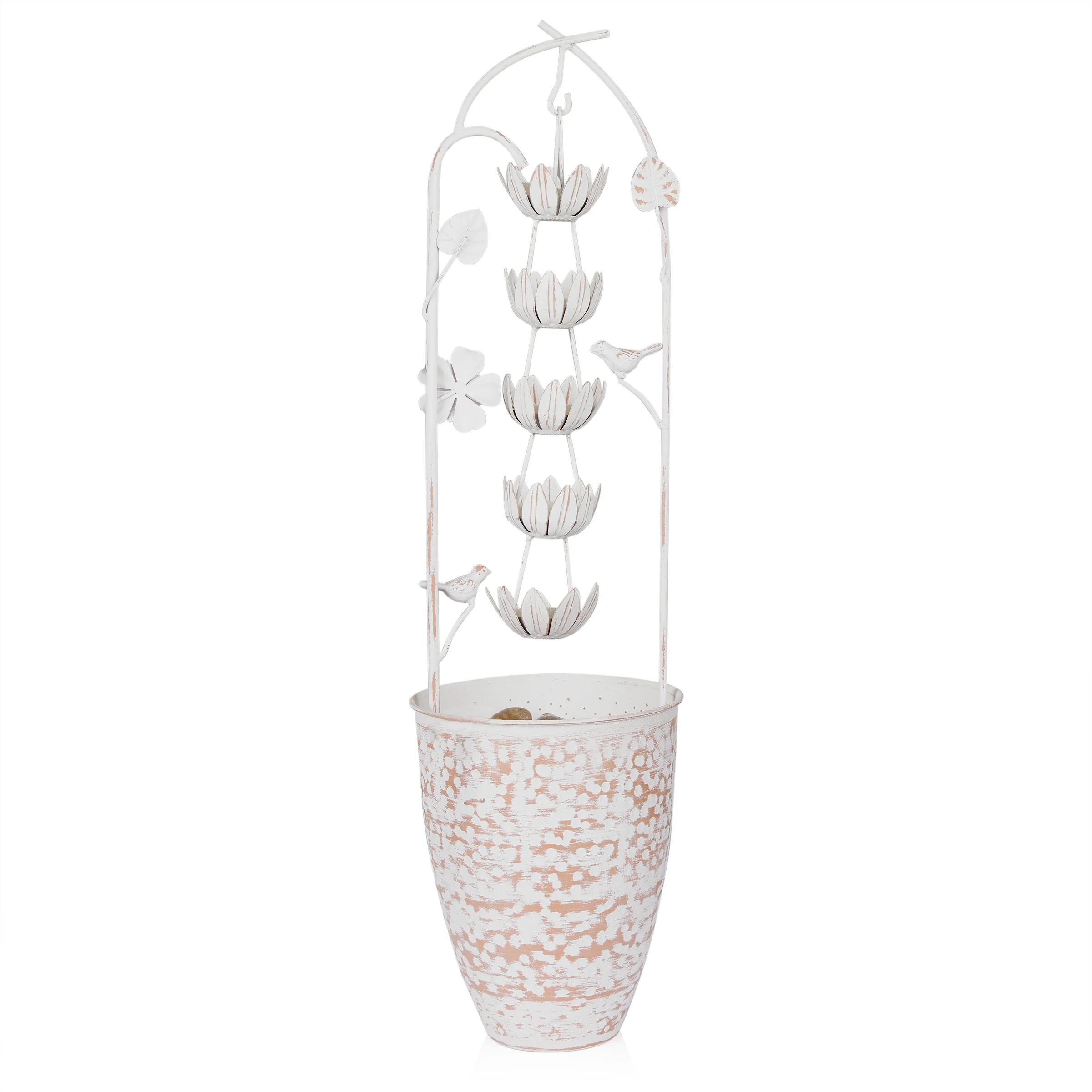 Alpine Corporation Metal White Rustic Outdoor Electric Fountain with Flower