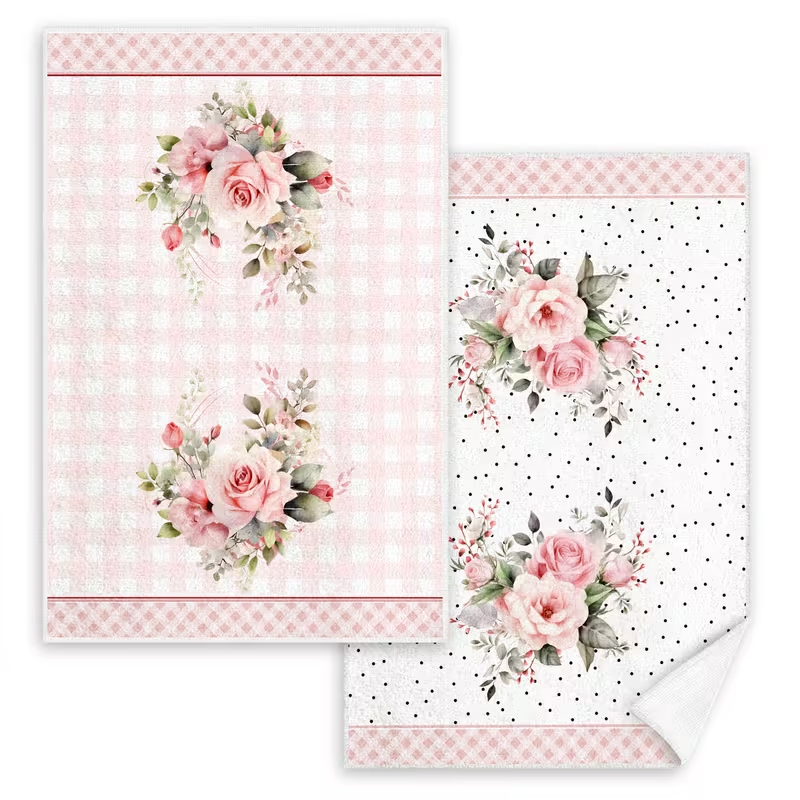 Polyester Floral Pattern Quick-Dry Woven Tea Towel Hand Towel Kitchen Towel