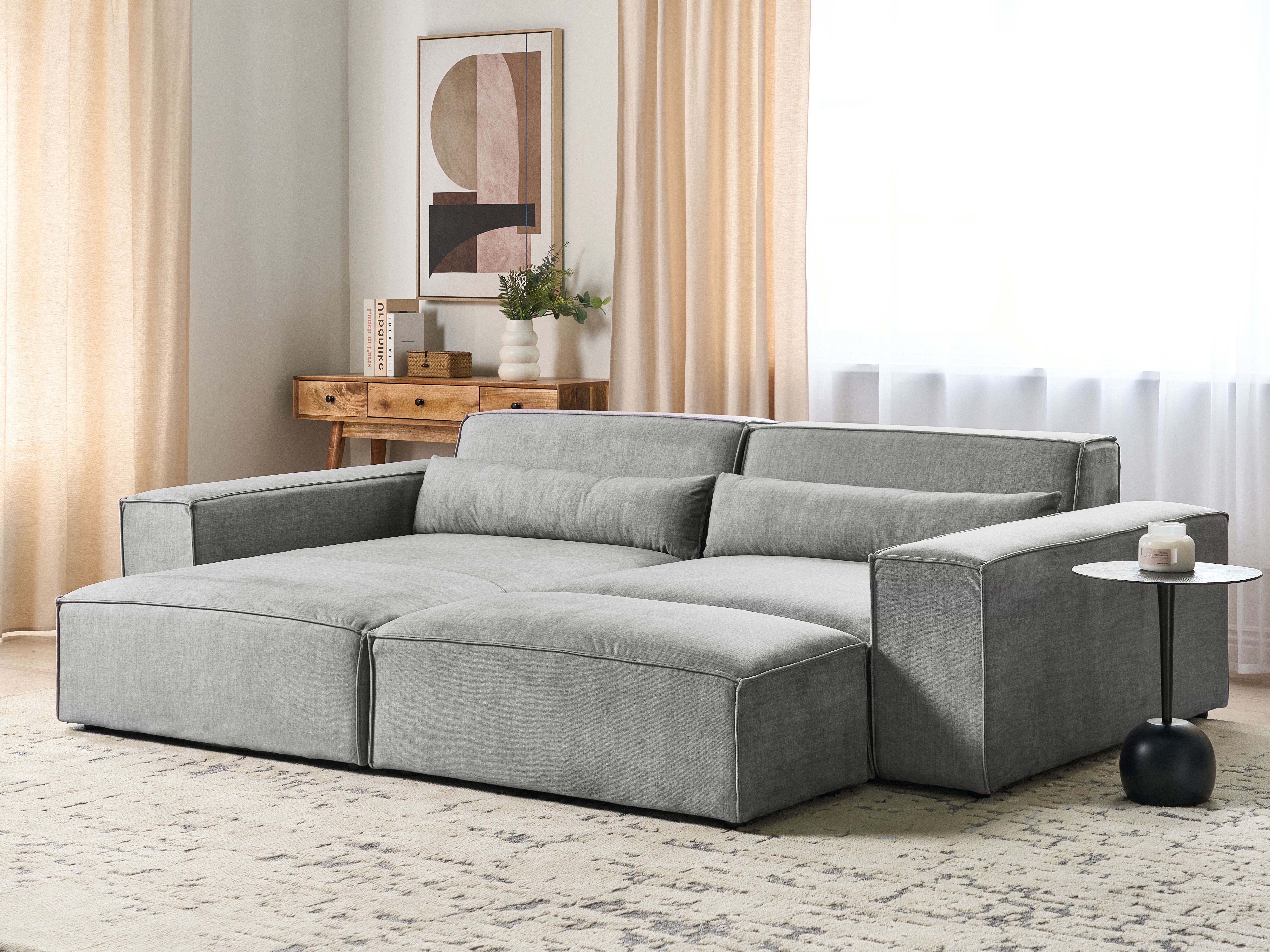 Modular Corner Sofa 3 Seater HELLNAR Fabric Grey with Ottoman Right Hand