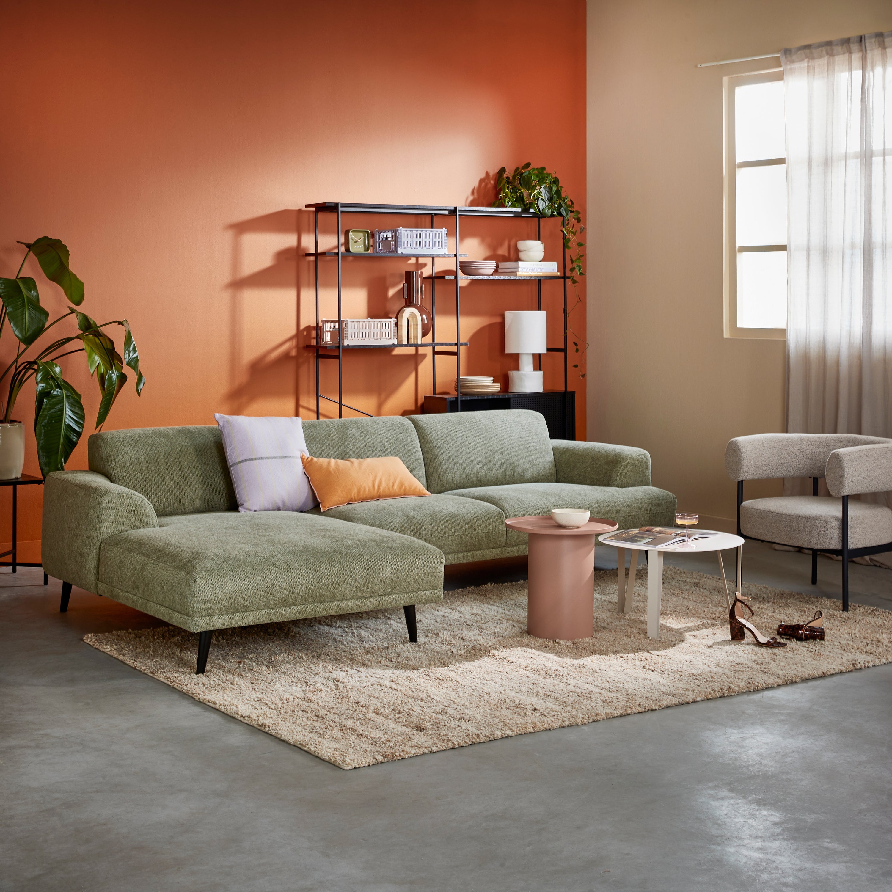 Blokker Flair Hoekbank met Chaise Longue Links - Groen