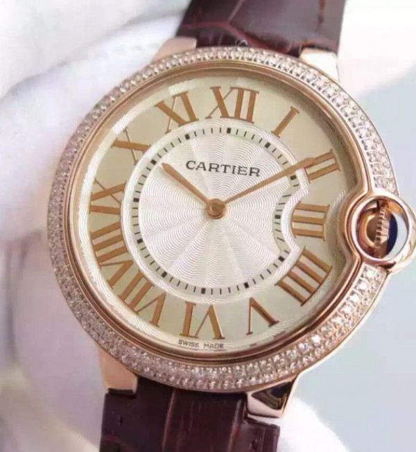 Replica Cartier Ballon Bleu 40mm RG Diamonds Bezel Whit Dial RG Mark MIYOTA9015 - Elite Watch Atelier