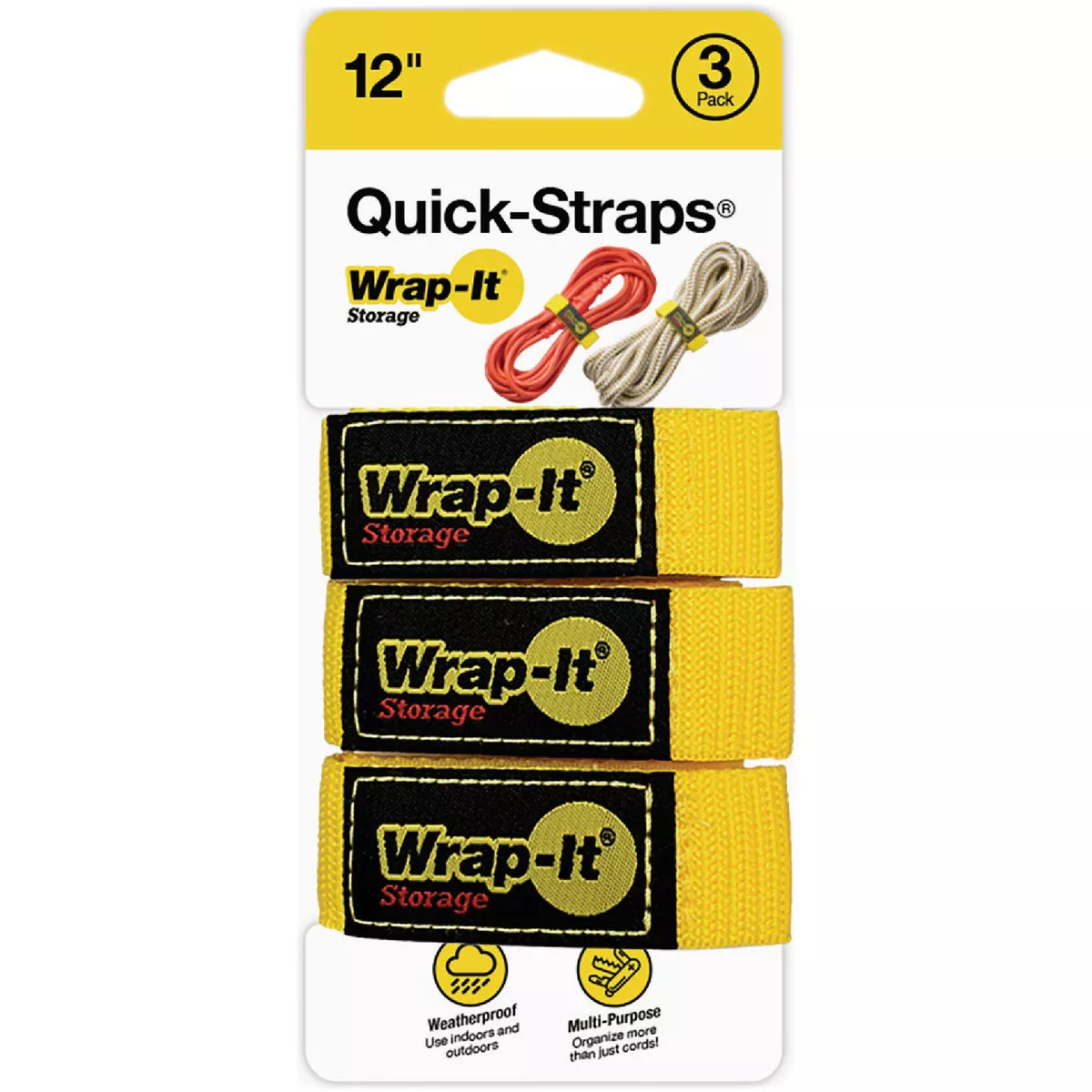 Wrap-It Storage Quick-Straps 12 In. Yellow Weatherproof Hook & Loop Strap (4-Pack)
