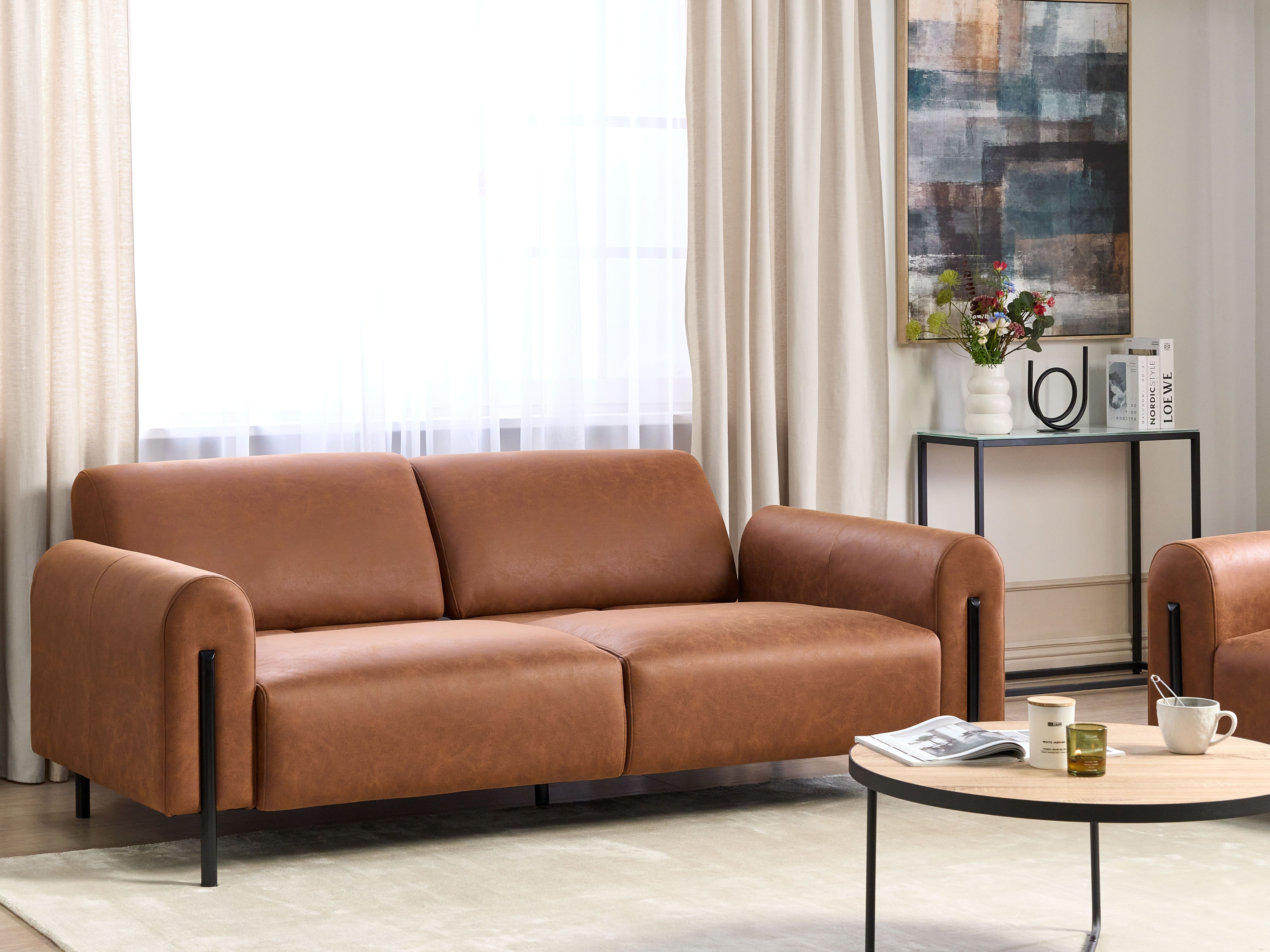 Sofa 3 Seater ASKIM Fabric Golden Brown