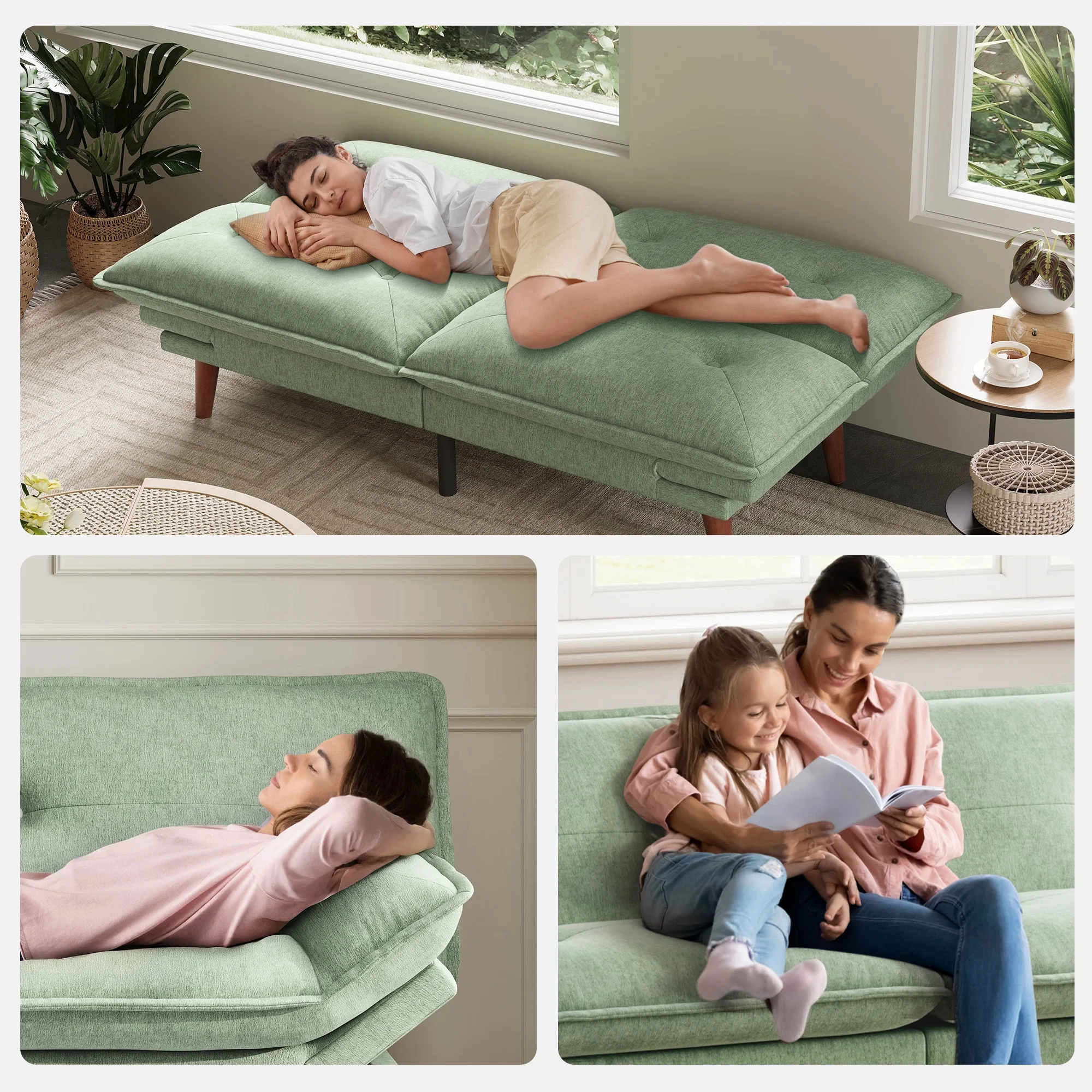 Linsy Home 70" W Chenille Convertible Futon Sofa Bed with Adjustable Armrests, Green - Image 10