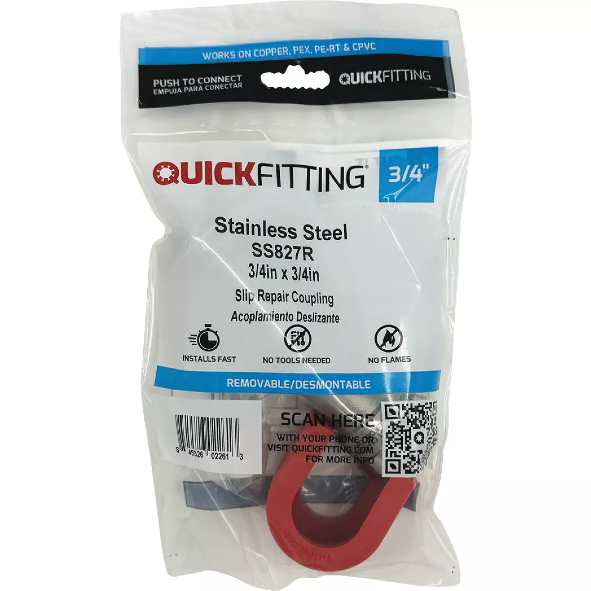 QuickFitting 3/4 In. Push-to-Connect Stainless Steel Slip Repair Coupling