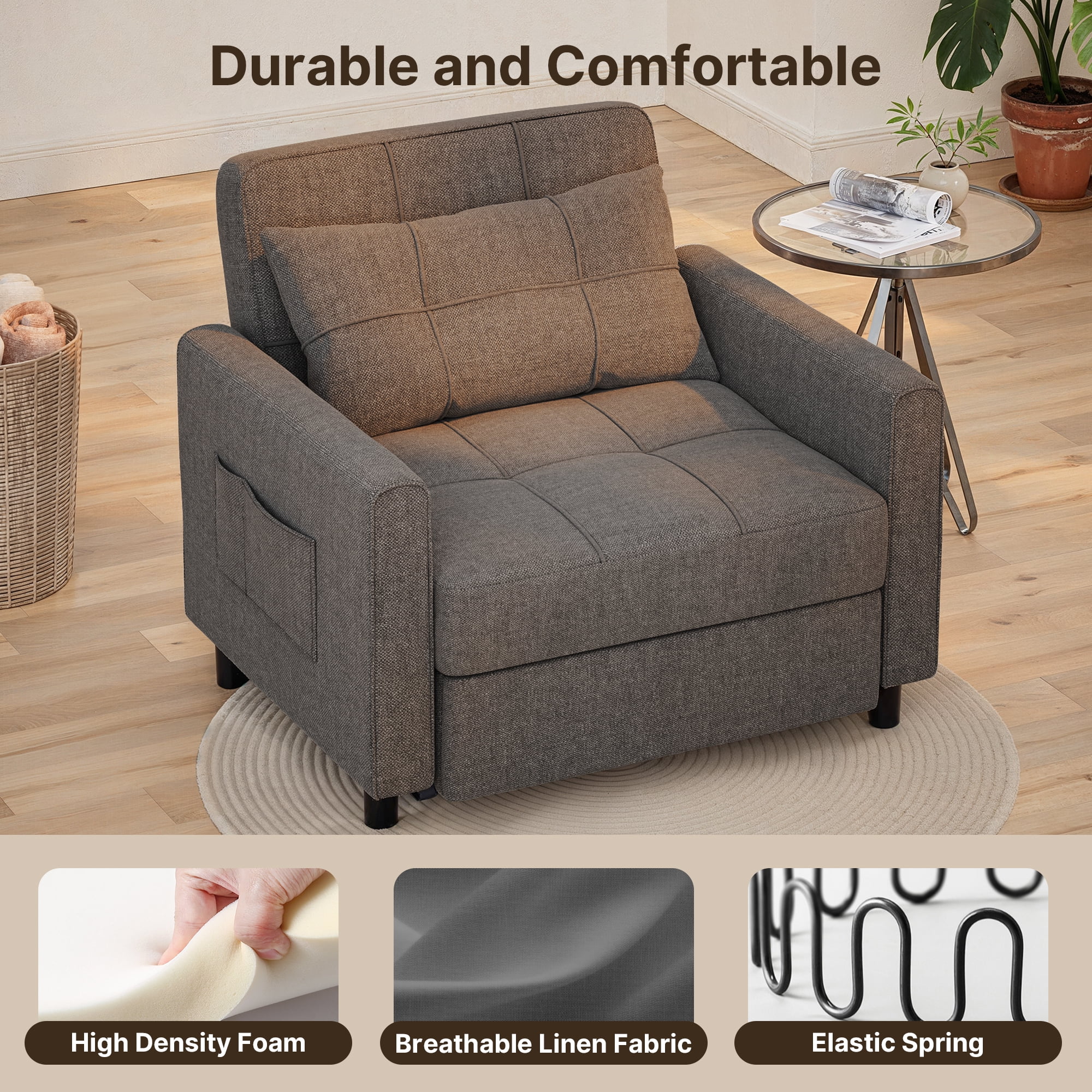 3 in 1 Convertible Sofa Bed Chair for Living Room , Aiho Sleeper Sofa Bed for Living Room, Dark Gray - Image 9