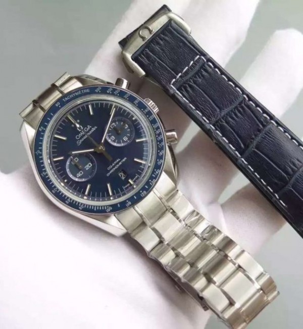 Replica Omega Speedmaster Moonwatch Co-Axial Blue Dial SS Bracelet A9300 - Top club
