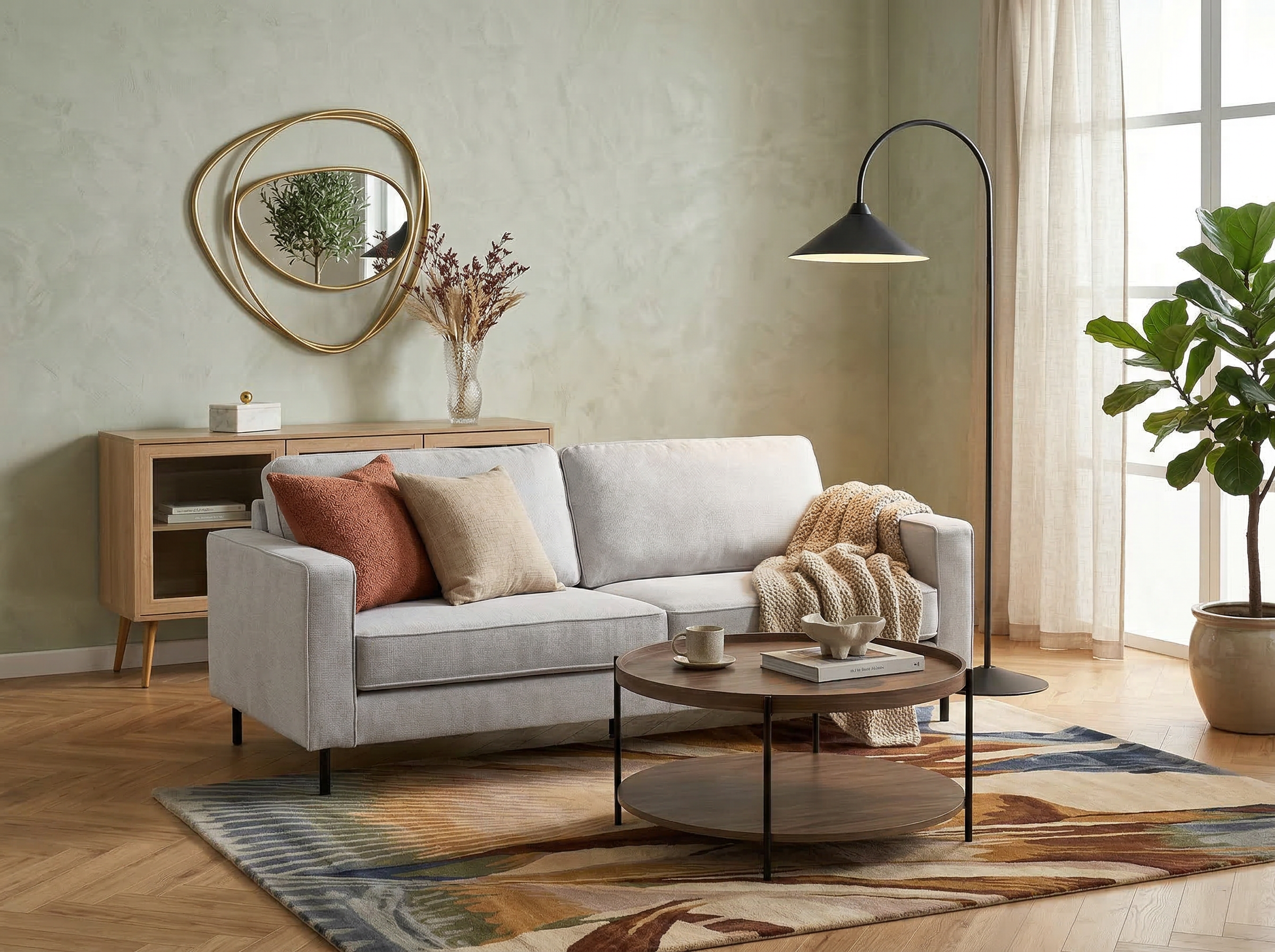 Sofa 3 Seater SAVALEN Fabric Light Grey