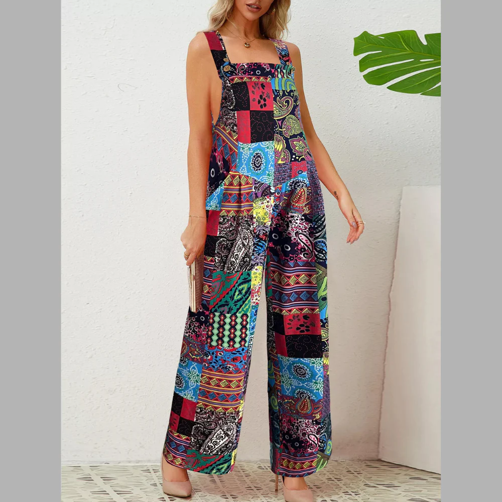 Plus Size Printed Wide Leg Jumpsuit - ZKZOOK