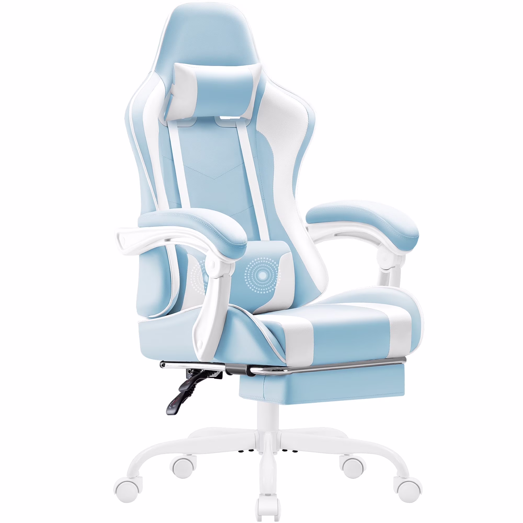 Lacoo PU Leather Gaming Chair Massage Ergonomic Gamer Chair Height Adjustable Computer Chair with Footrest & Lumbar Support, White - Image 3