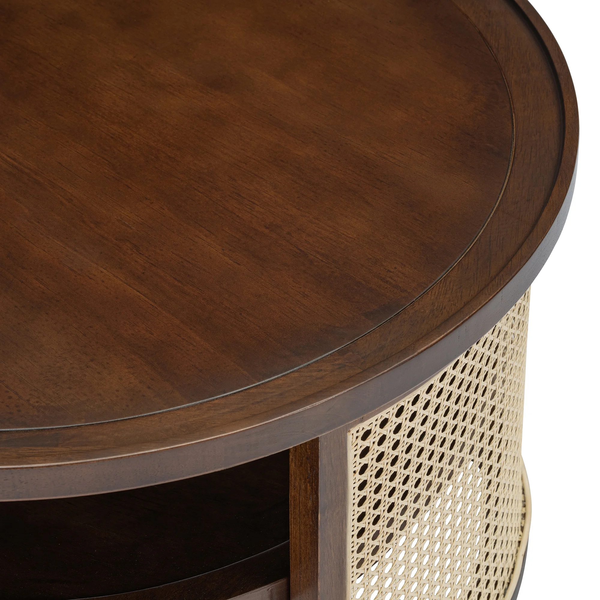 Harper & Bright Designs Rattan Round Coffee Table with Storage Shelf, Round Cane Wood Center Table for Living Room, 37'' Brown - Image 36
