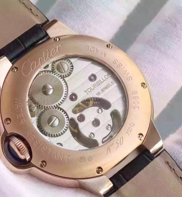 Replica Cartier Ballon de Cartier 46MM Tourbillon RG White Dial Leather Strap Flying Tour - Top club