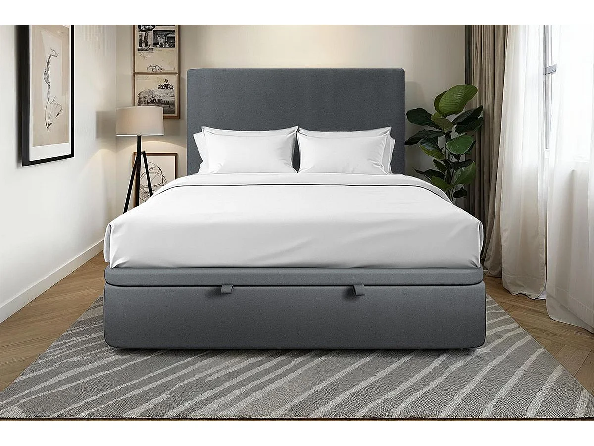 Sommier Coffre Velours Gris anthracite 160x200 H39cm