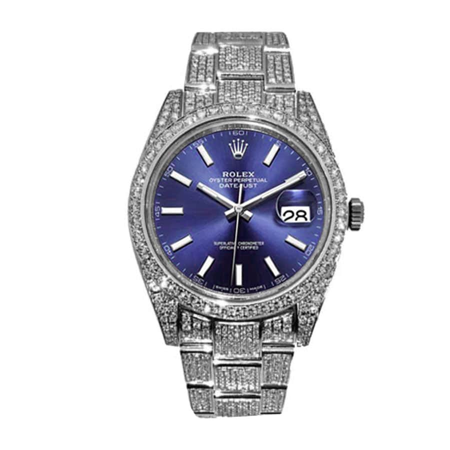 Rolex Datejust White Gold Blue Dial Iced Out 126300 Replica - Elite Watch Atelier