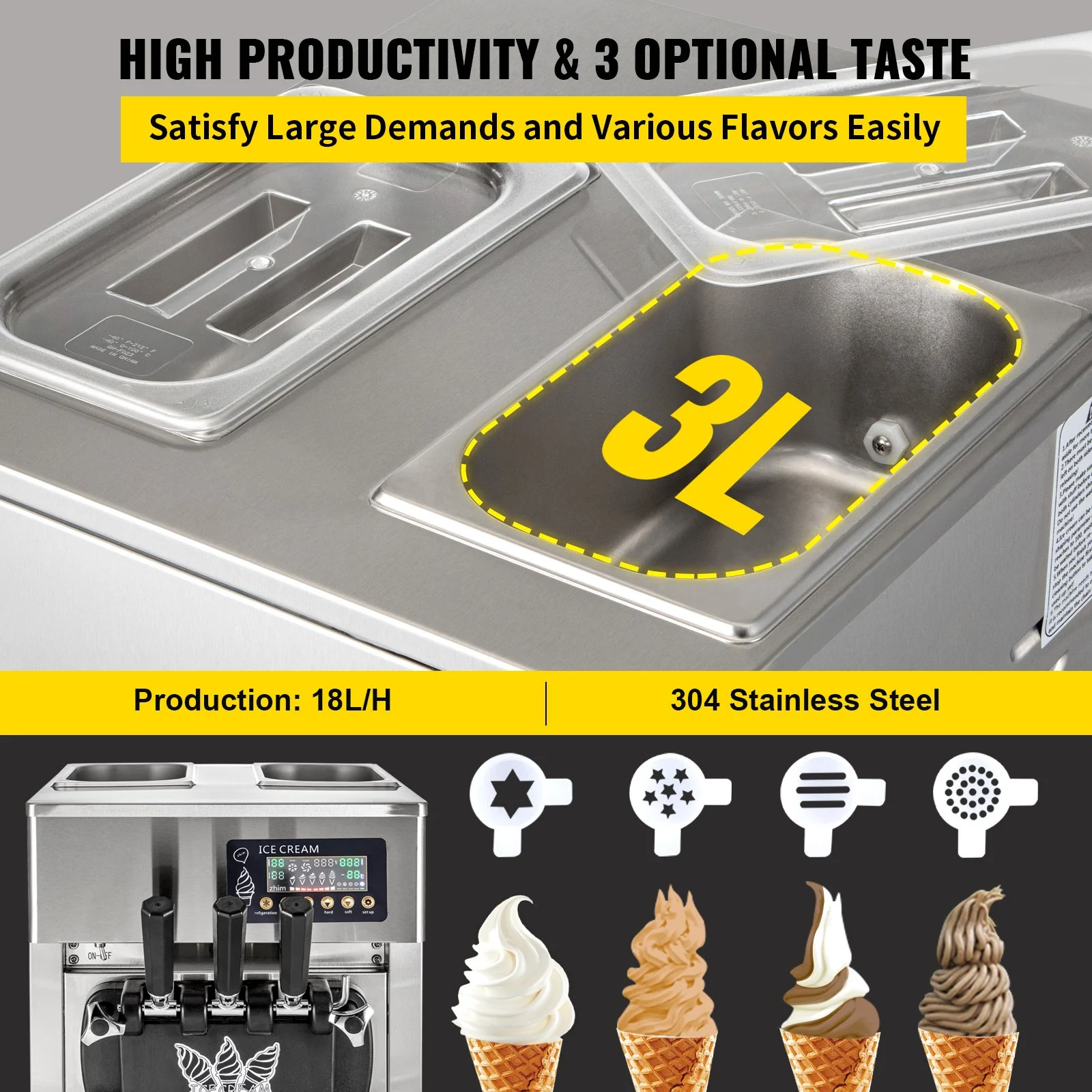 SIHAO 1200W Commercial Ice Cream Machine Countertop 18L/H Soft Serve Ice Cream Maker with LED Display - Image 6