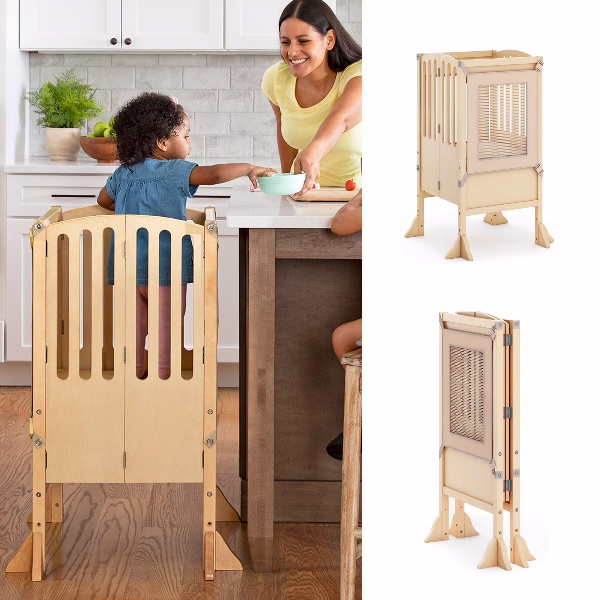 Guidecraft Contemporary Kitchen Helper Step Stool - White: Adjustable, Folding Montessori Toddler Tower - Safety Learning Furniture - Image 3