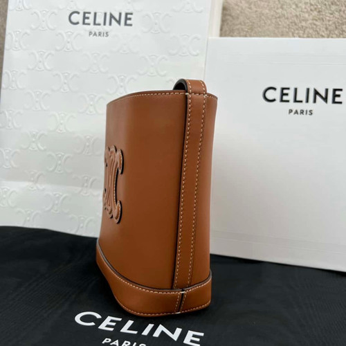 Celine CUIR TRIOMPHE Mini smooth cowhide bucket bag brown