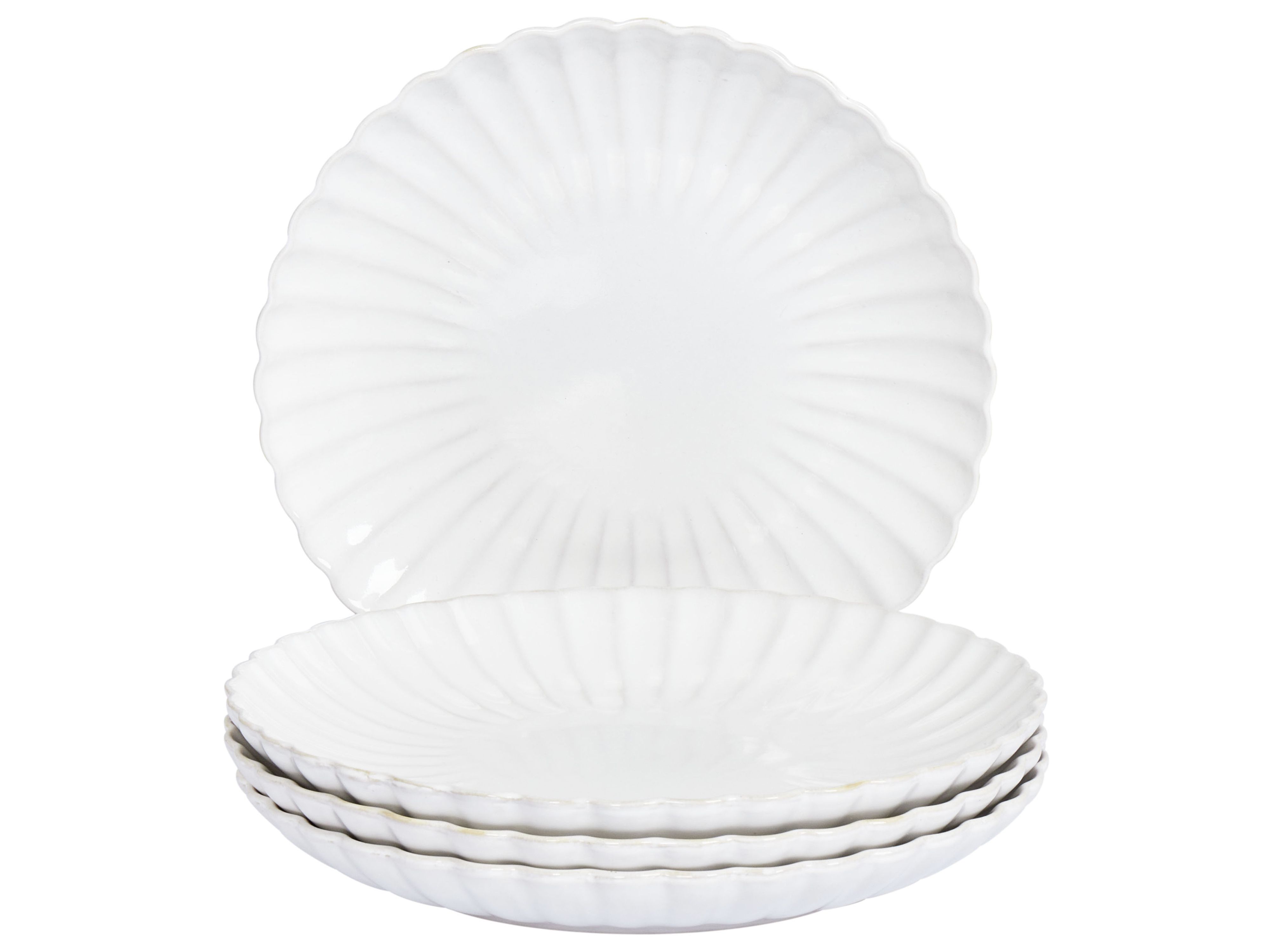 Set of 4 Dinner Plates NETTLE Stoneware White