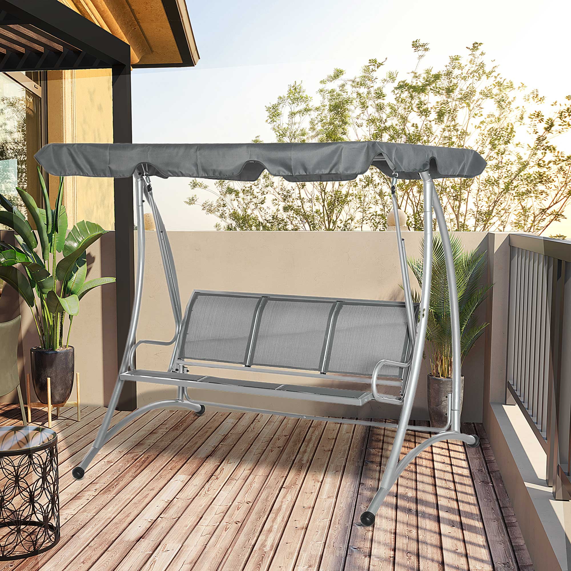 Outsunny 3 Person Patio Swing Seats, Porch Swing with Stand & Adjustable Canopy, Heavy Duty Outdoor Swing Chair Bench for Adults, Black - Image 28
