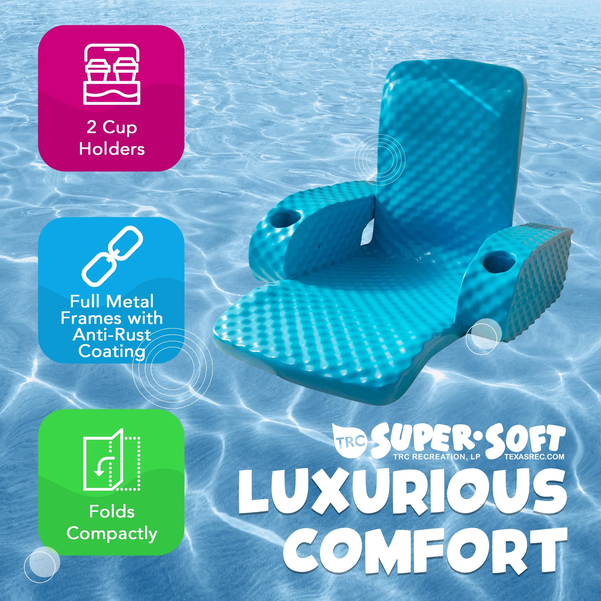 TRC Recreation Baja Folding Armchair Swimming Pool Float, Tropical Teal - Image 4