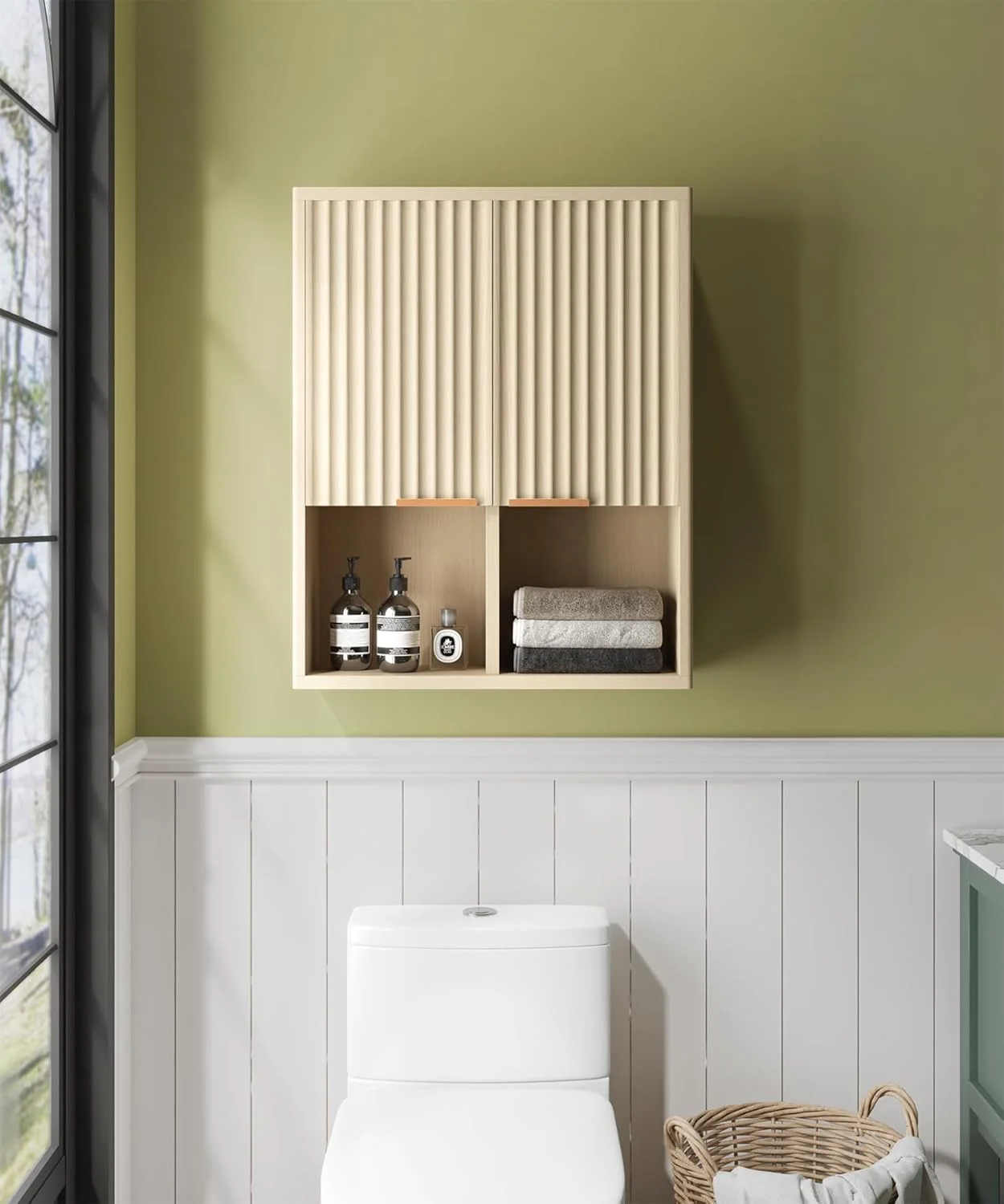 NEW Decorative Wall Cabinet with Motion Sensor LED and Adjustable Shelf for Bathroom ,Kitchen,Study (Oak Natural)