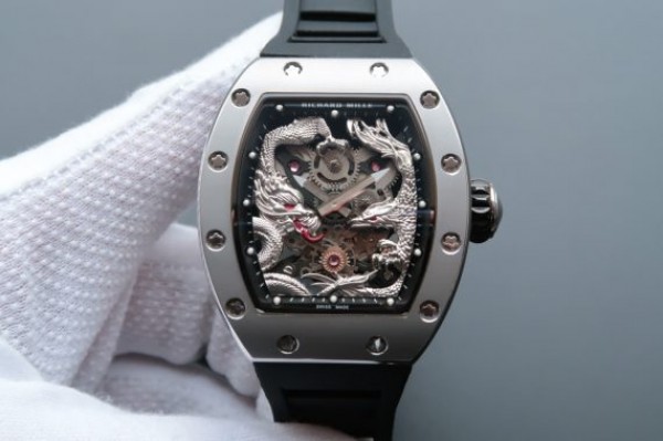 Replica Richard Mille RM057 Dragon Phoenix SS Case Silver Dragon Dial Black Rubber Strap - Top club