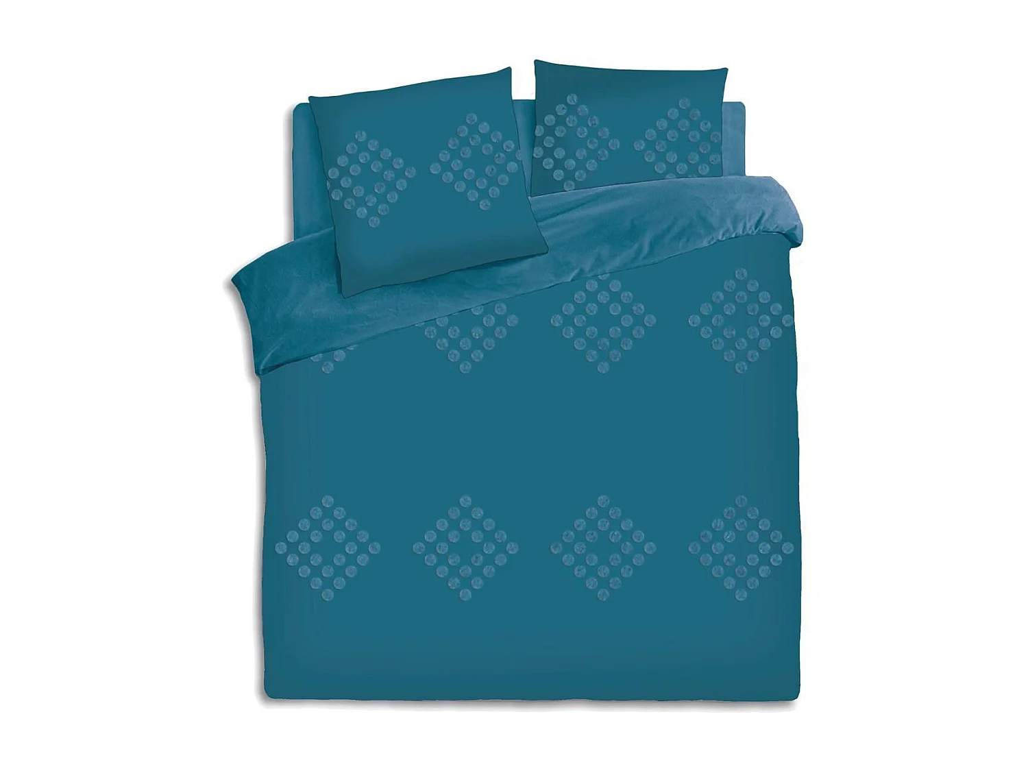 Parure de lit 2 Personnes 260 x 240 cm Housse de couette avec 2 taies Coton lavé Bleu Canard tufté