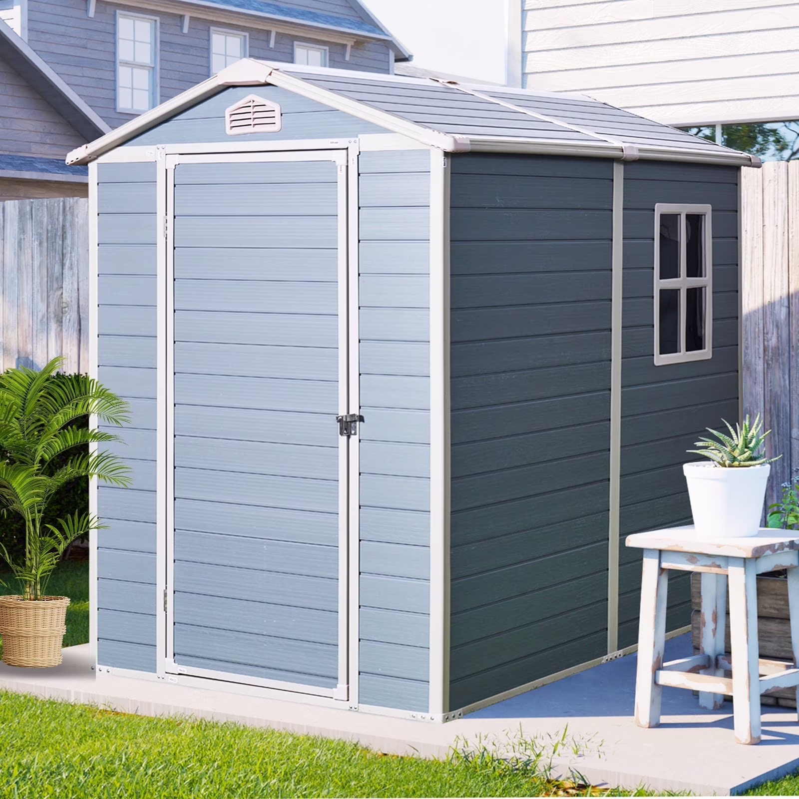 Seizeen Shed and Outdoor Storage, 41 Cu.Ft Small Outdoor Resin Shed with 3 Doors & Floor, 306GAL Deck Box Waterproof Plastic Tool Storage Shed for Cushion Lawn Mower Garbage Cans - Image 7