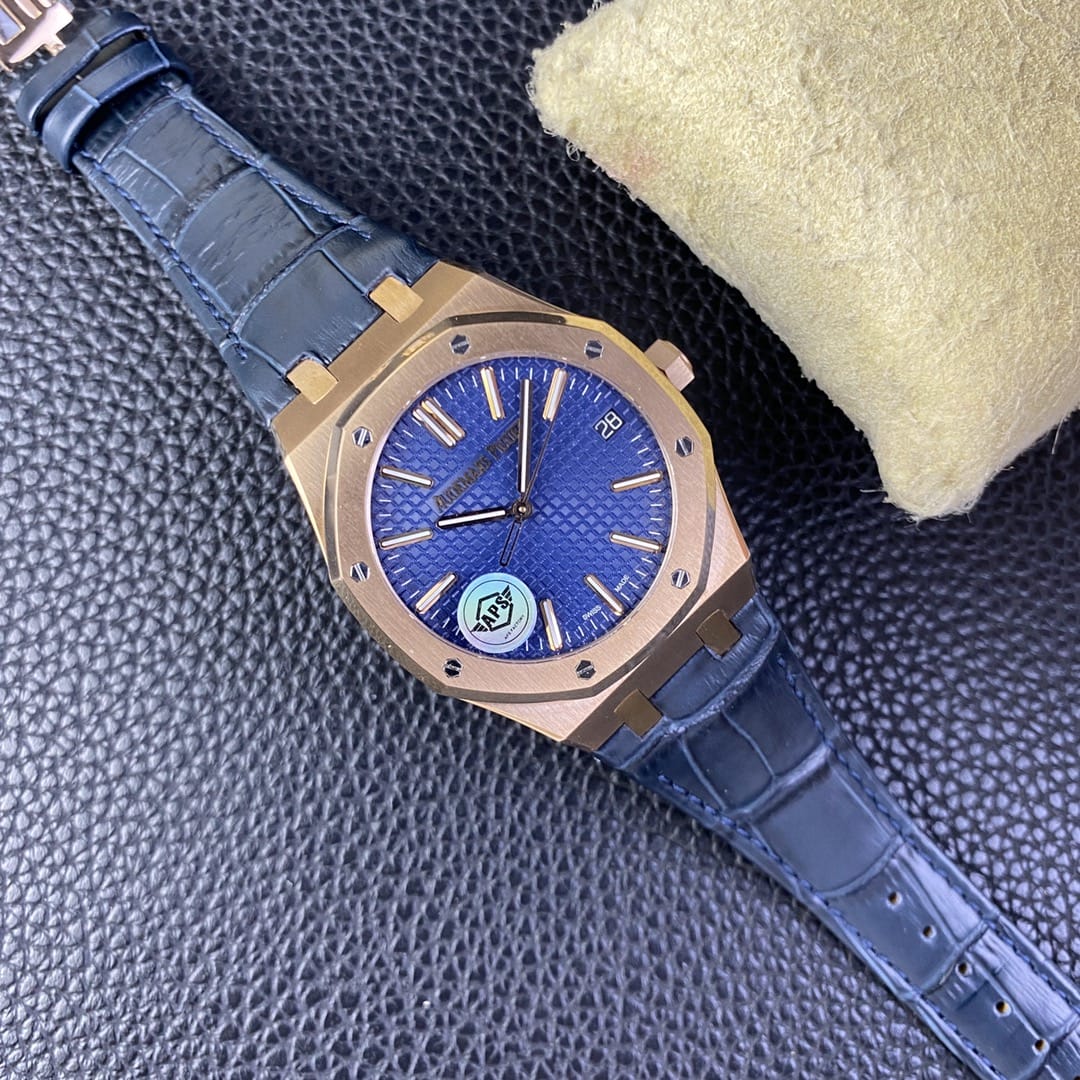 Audemars Piguet Replica AP Watch Royal Oak Selfwinding ��50th Anniversary�� 41mm Rose Gold Blue Dial Leather Strap 15510OR.OO.D315CR.01-APS(1:1 replica) - Top club