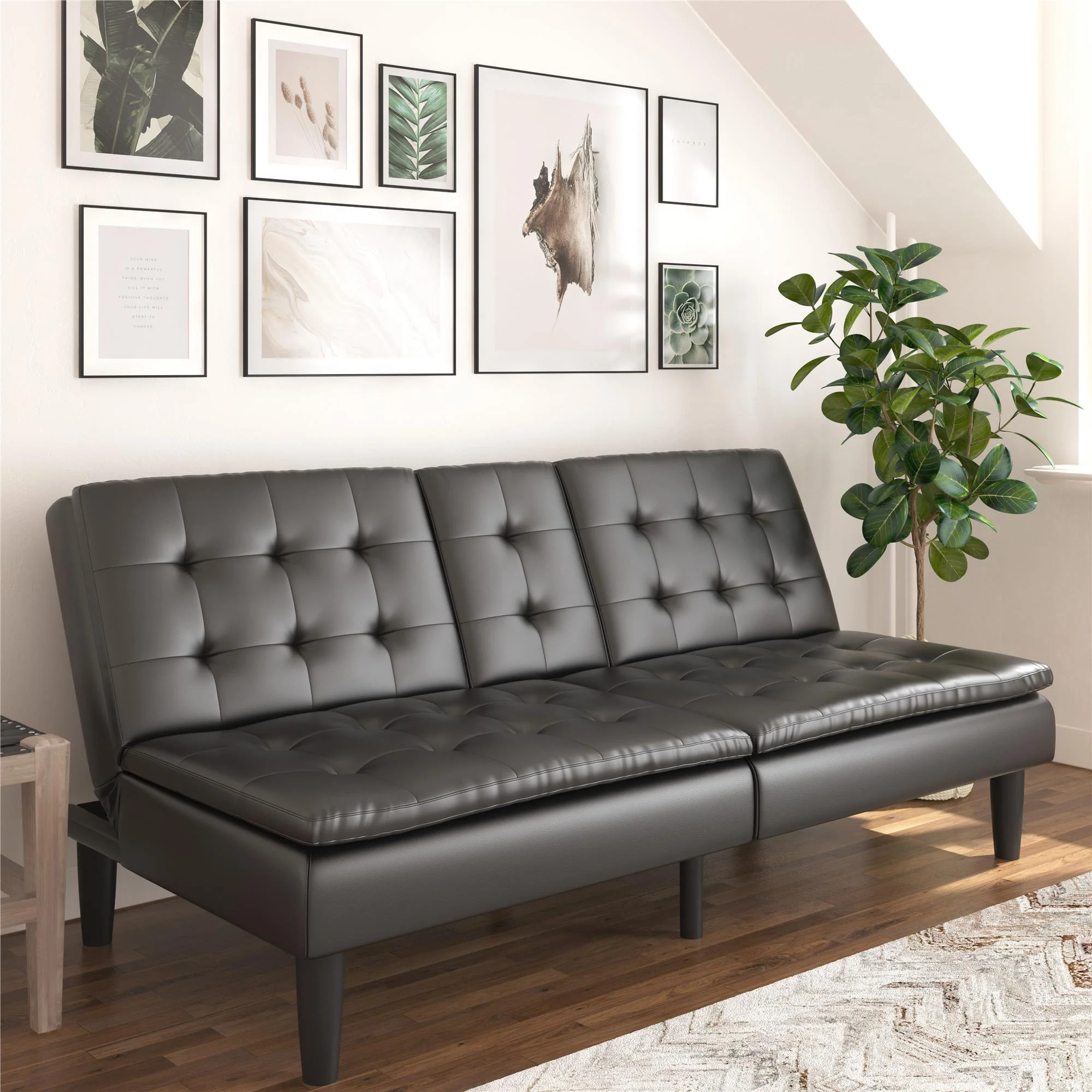 Mainstays Memory Foam 71.5" Futon with Cupholder and USB, Black Faux Leather - Image 2