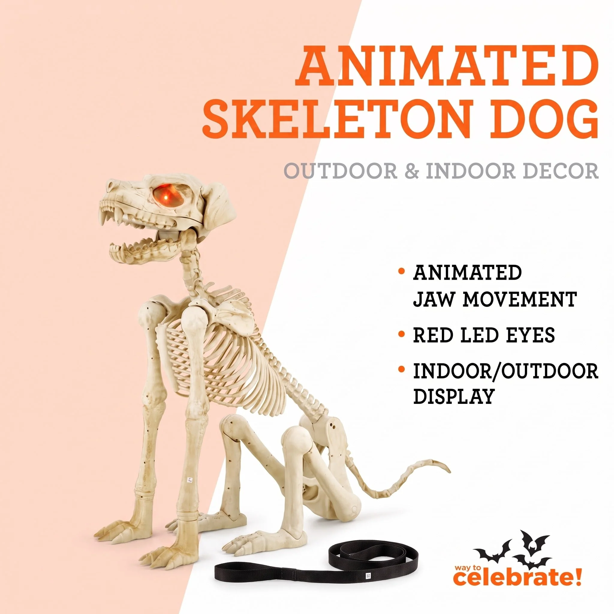 Way To Celebrate Animated Skeleton Dog Halloween Decoration, Beige, 60 in - Image 3 Way To Celebrate Animated Skeleton Dog Halloween Decoration, Beige, 60 in - Image 3