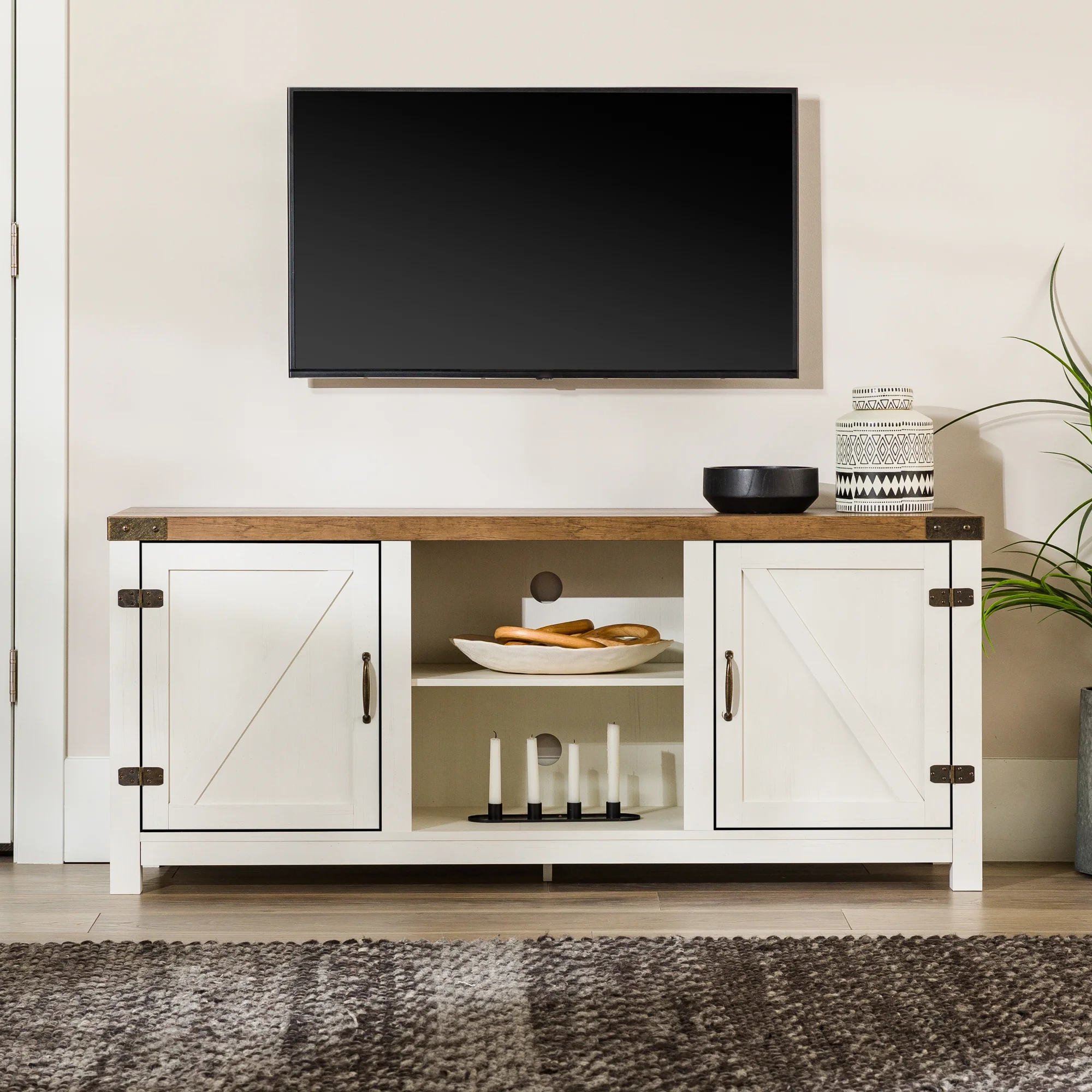 Walker Edison Modern Farmhouse Barn Door TV Stand for TVs up to 65", Grey Wash - Image 123