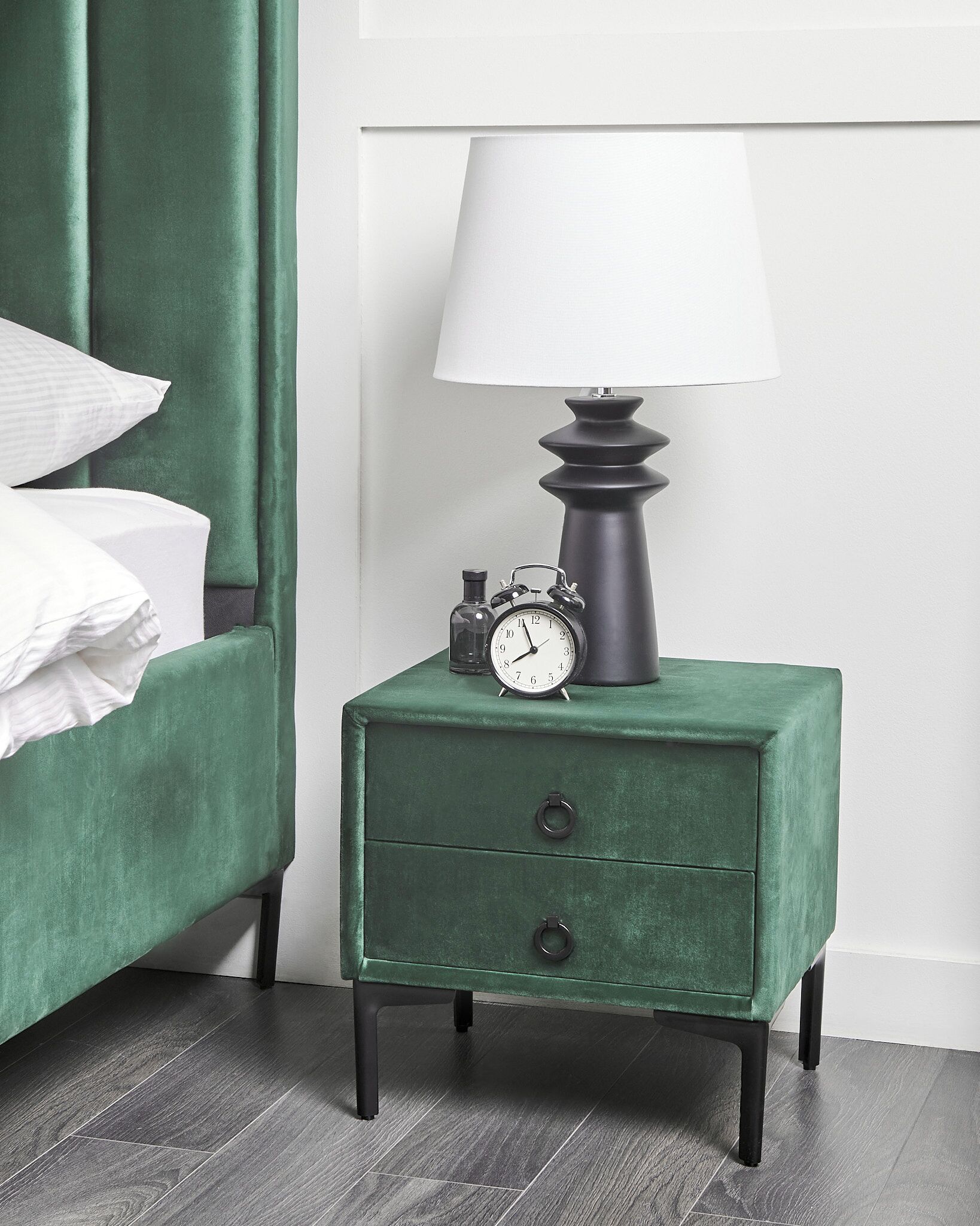 2 Drawer Bedside Table SEZANNE Velvet Dark Green