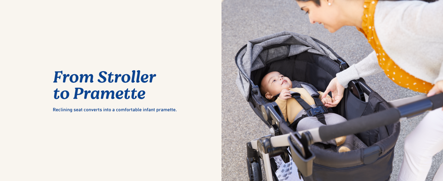 Graco Modes Pramette Système de voyage 3 en 1, siège inclinable convertible, poussette confortable pour bébé