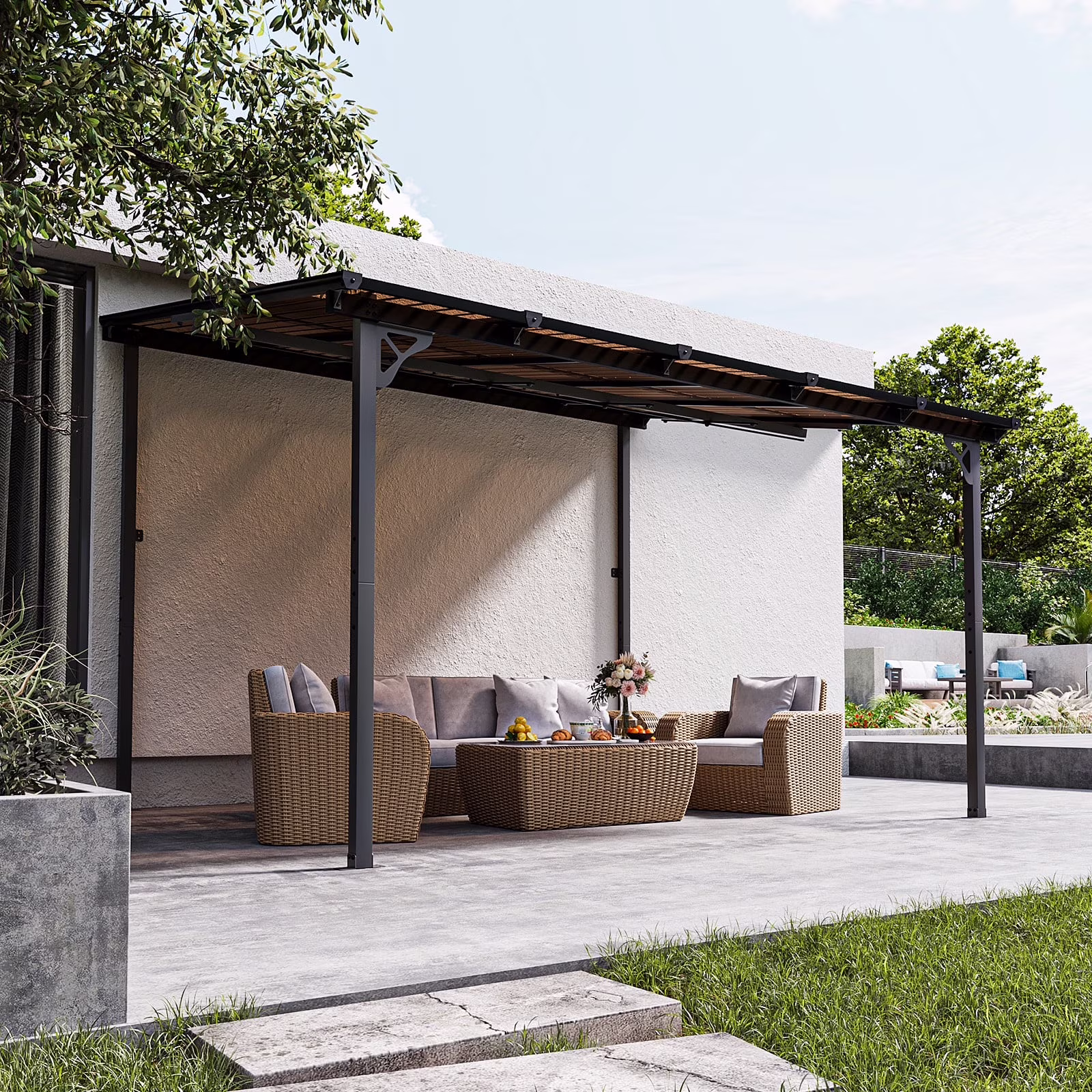 Aoxun 8' x 5' Gazebo for Patio, Gazebo Pergola with Sloped Roof, Grill Gazebo Large Wall-Mounted Heavy Duty Awnings, for Backyard, Deck, Patio - Image 3