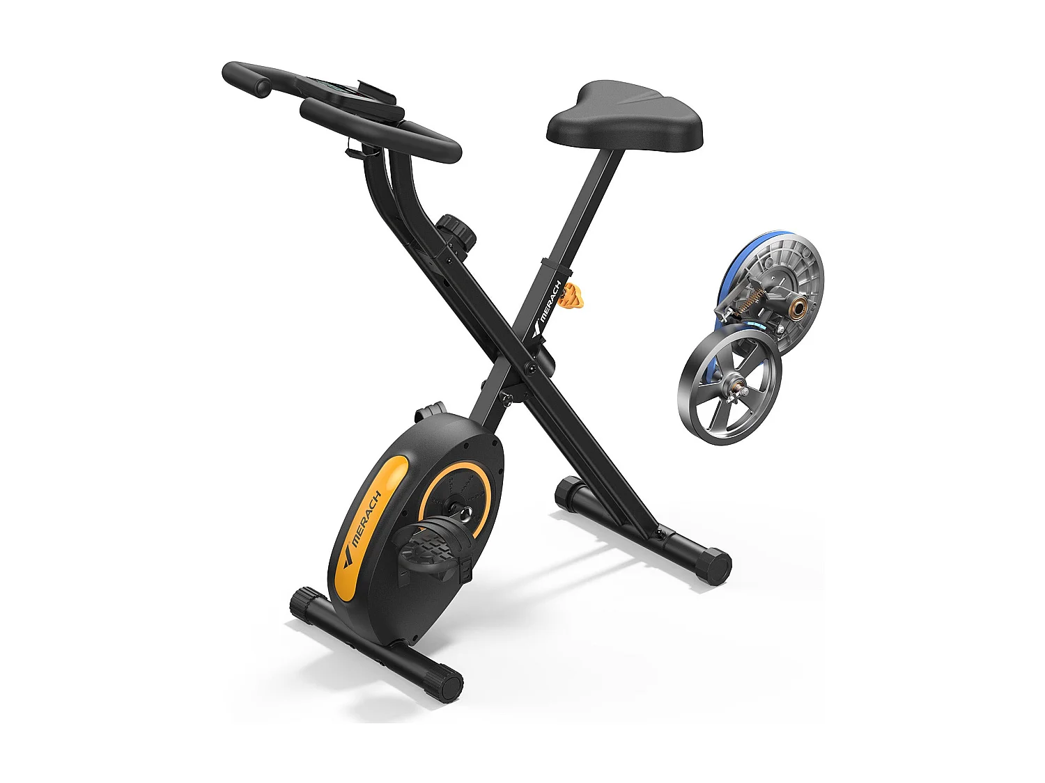 Vélo d'appartement pliable MERACH, compact et silencieux, 16 niveaux magnétiques, écran LCD, support tablette, usage domicile