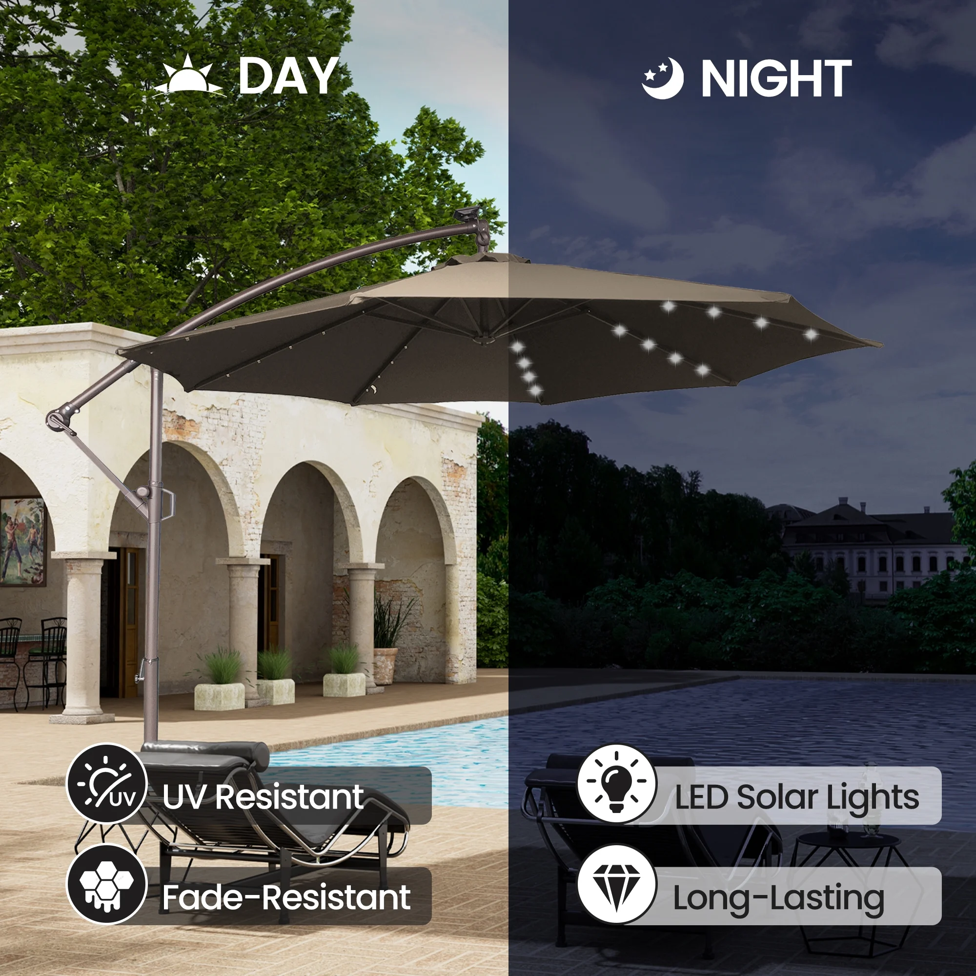 Mondawe 10ft Solar Lights Offset Cantilever Patio Umbrella - with Light, LED Lighted Offset Hanging Patio Outdoor Market Umbrella UPF50+ UV Protection with Crank,Navy Blue - Image 32