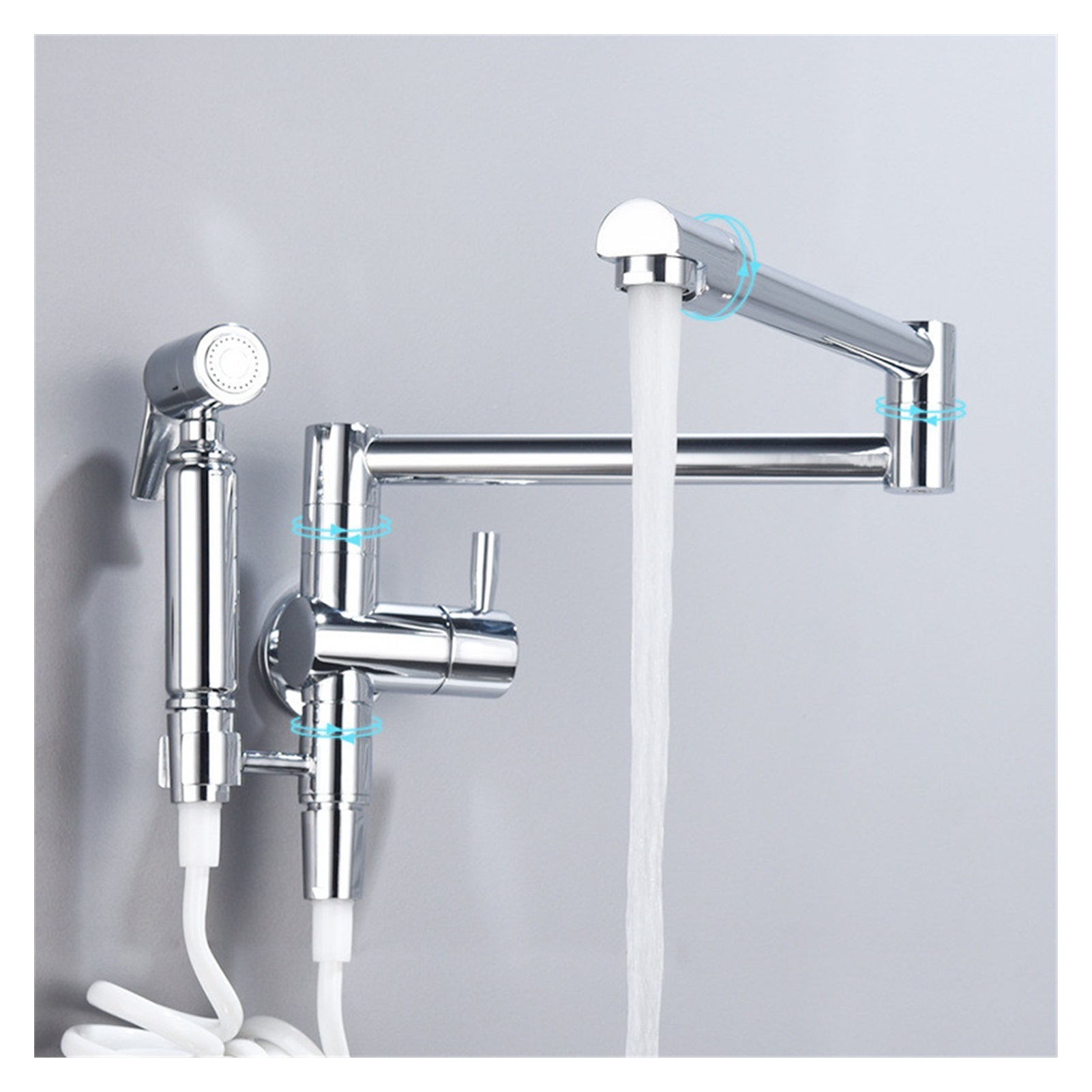 Pot Filler Tap Wall Mounted Foldable Kitchen Faucet With Bidet Sprayer Cold Bidet Faucet Sink Tap Rotate Folding Spout ,Effortless Installation